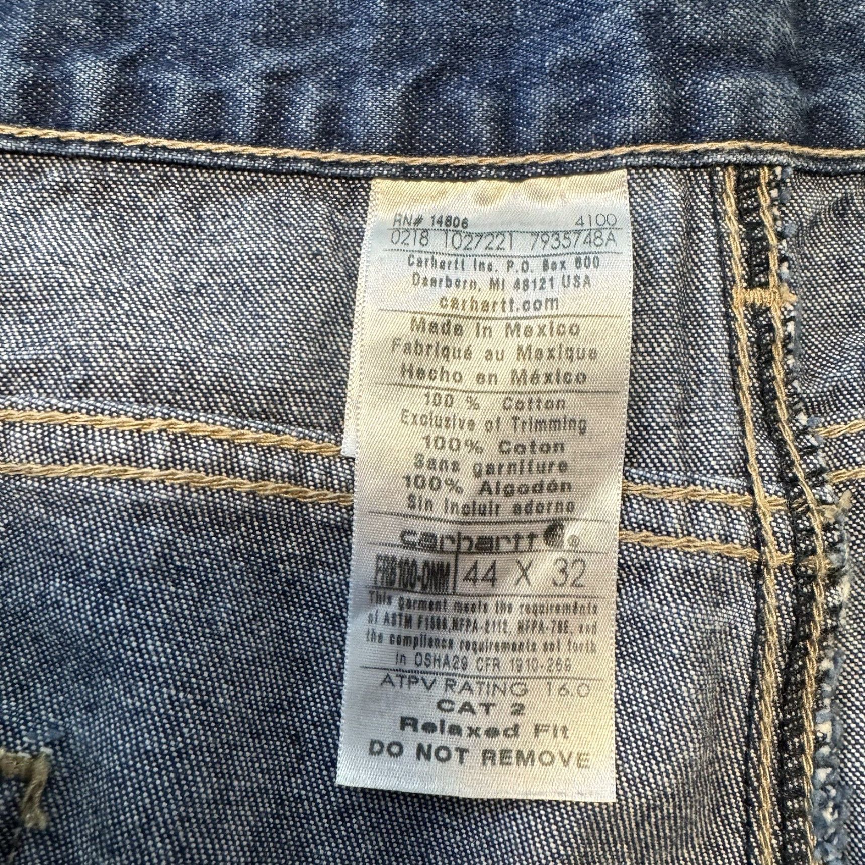 Carhartt VINTAGE Carhartt Jeans Mens 44x32 Flame-Resistant FR Work Denim 5-Pocket Relaxed Straight Blue 1990s Mens Size US 44 / EU 60 - 7 Thumbnail