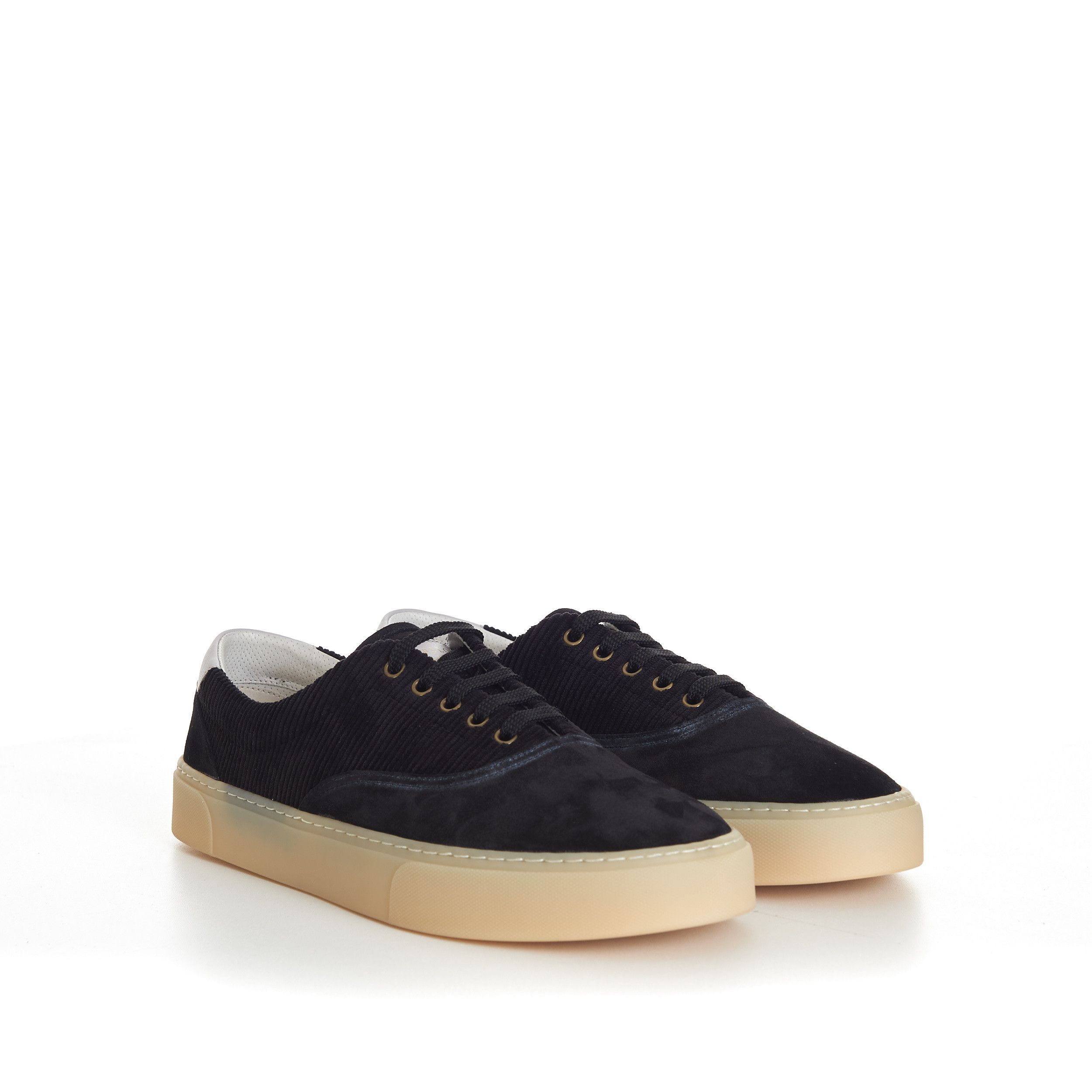 Brunello Cucinelli Black Washed Suede And Techno Corduroy Sneakers Size US 11 / EU 44 - 1 Thumbnail