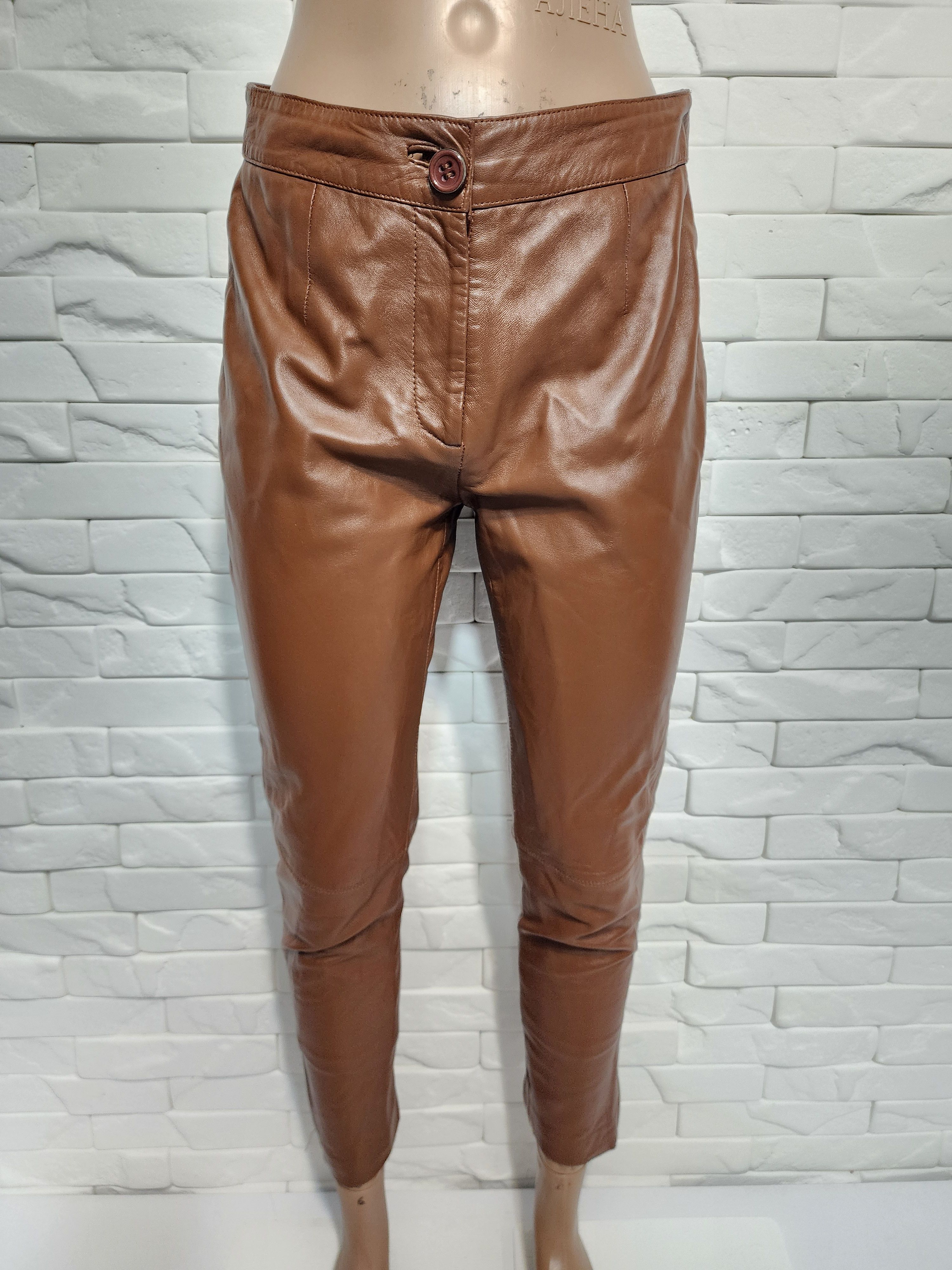 Genuine Leather Brown Leather Pants: Women's Genuine Leather Trousers Size 28" / US 6 / IT 42 - 1 Thumbnail