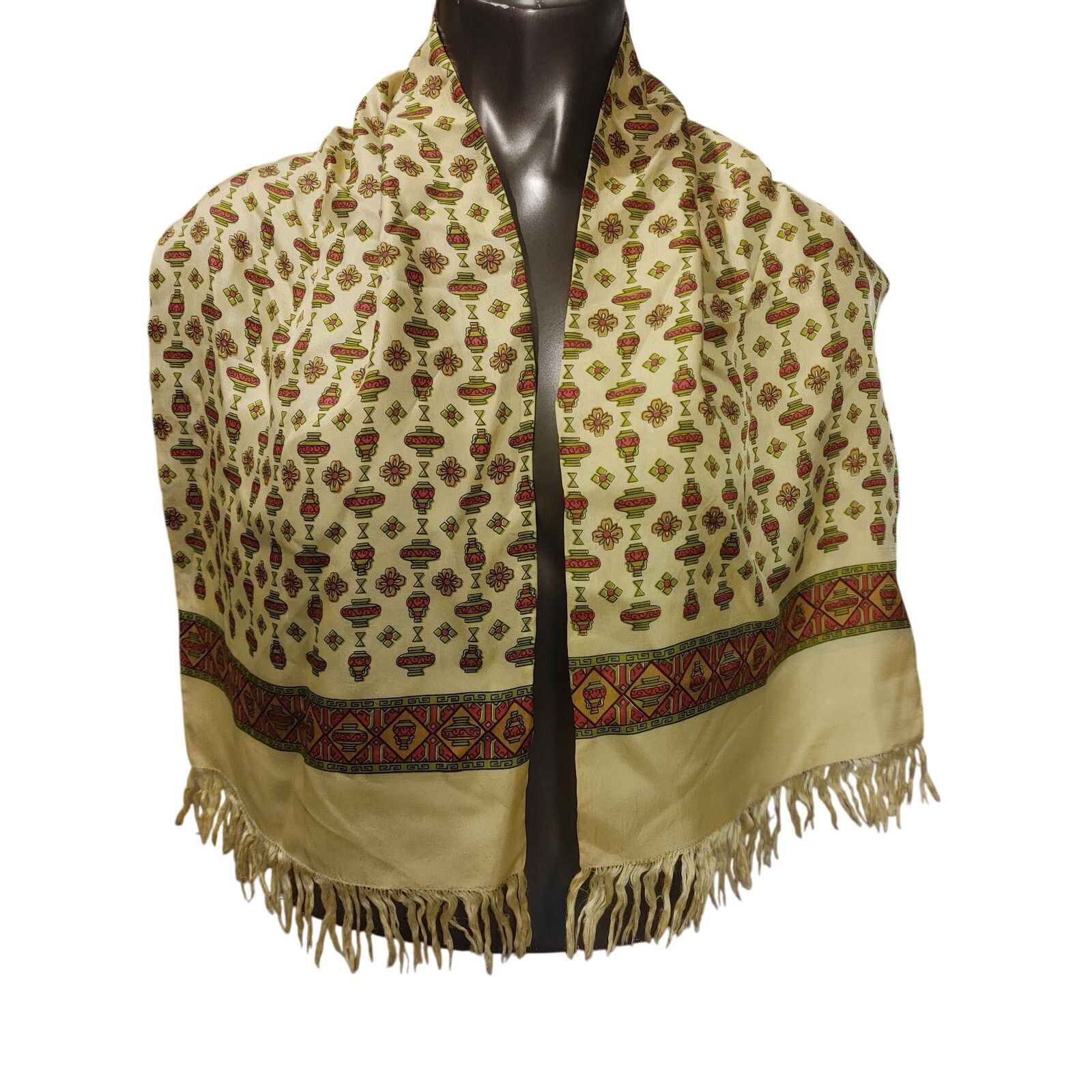 Other PureSilk Wrap Shawl Beige Japanese Ornate Quiet Luxury Scarf Size ONE SIZE - 1 Thumbnail