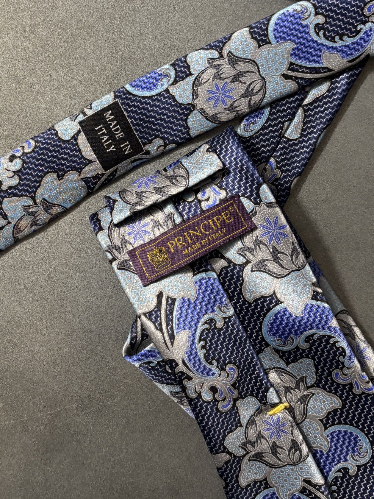 Principe Principe Silk Tie Made in Italy Floral Pattern Blue Necktie Size ONE SIZE - 6 Thumbnail