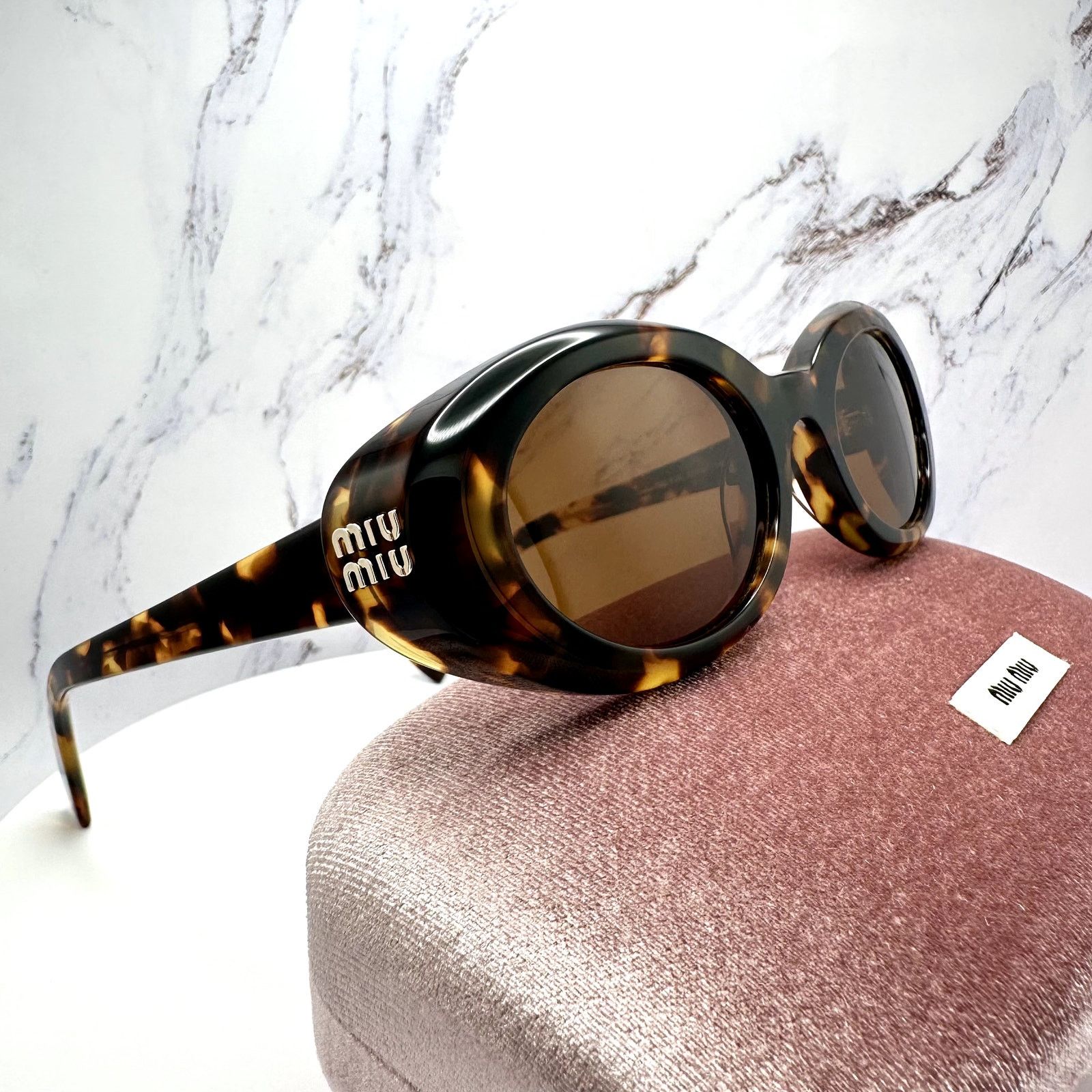 Miu Miu New MIU MIU Sunglasses Brown Tortoise Oval Womens Reverie Size ONE SIZE - 16 Thumbnail