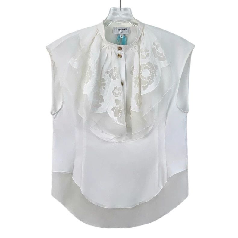 Chanel Chanel White ruffled camellia embroidered cotton sleeveles Size XS / US 0-2 / IT 36-38 - 1 Thumbnail