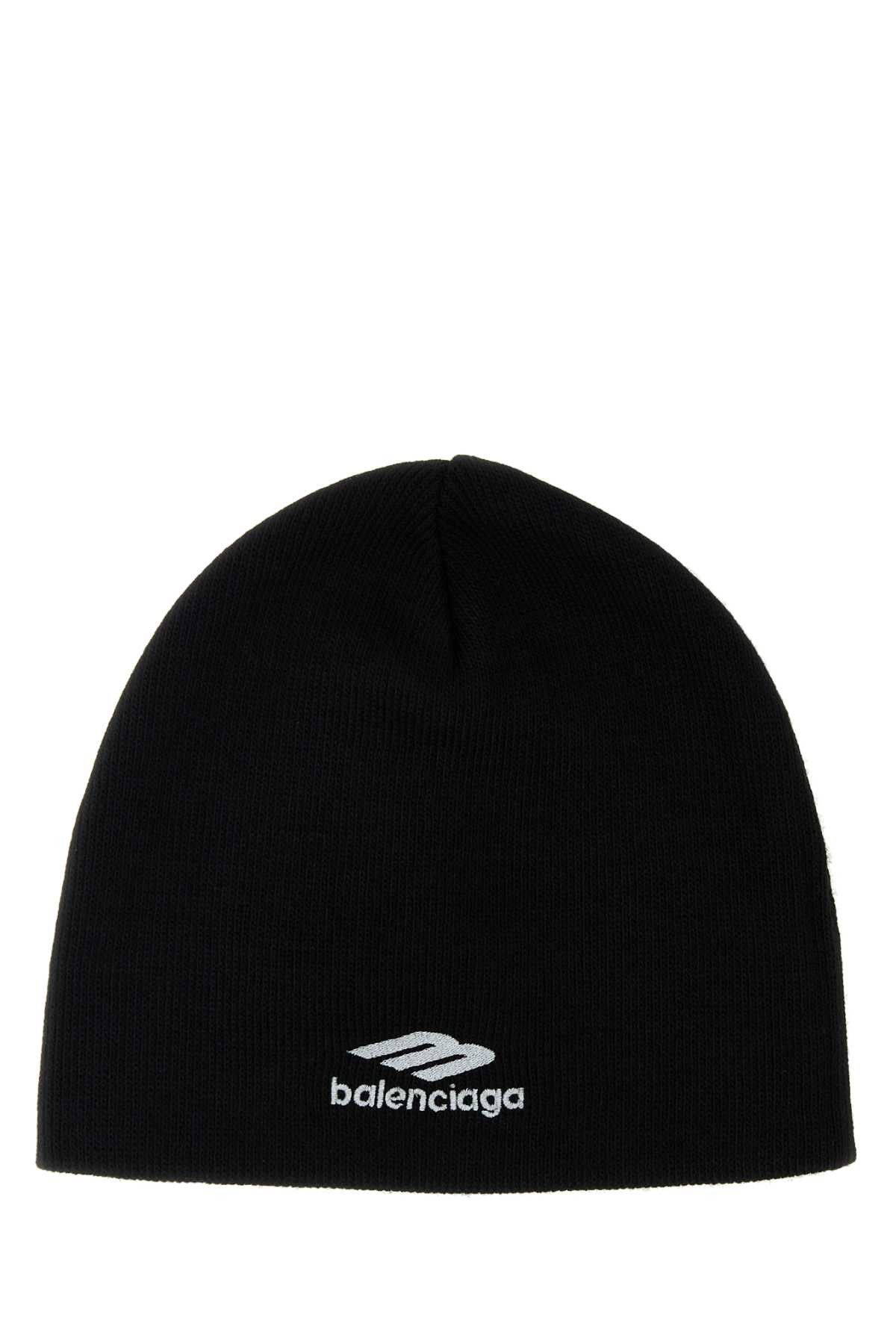 Pre-owned Balenciaga Black Acrylic 3b Beanie Hat