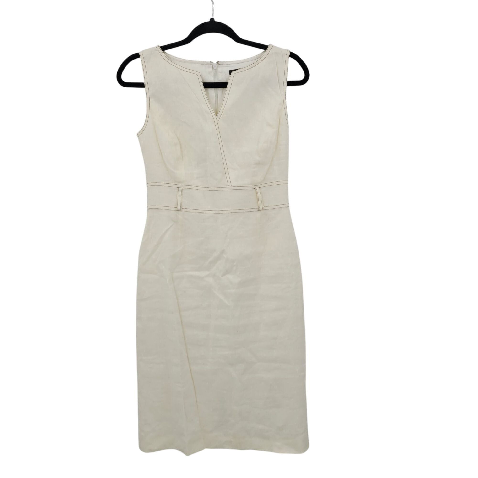 Designer Antonio Melani Ivory Sleeveless Sheath Dress Sz 2 Linen Knee Size XS / US 0-2 / IT 36-38 - 11 Thumbnail