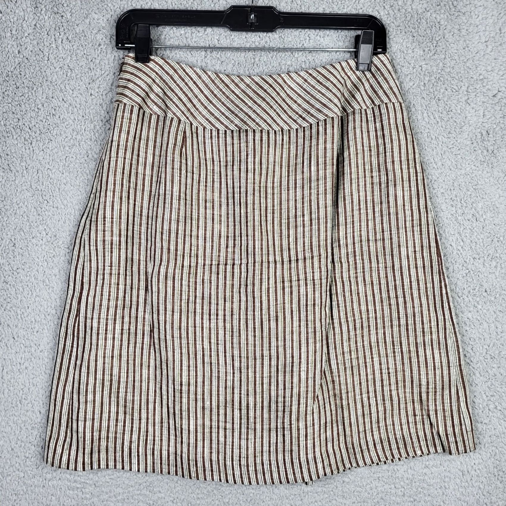 Vintage Lafayette 148 Skirt A-Line Stripes Linen Lined Brown 26W Knee Length Slim Fit Women Size 26" / US 2 / IT 38 - 5 Thumbnail