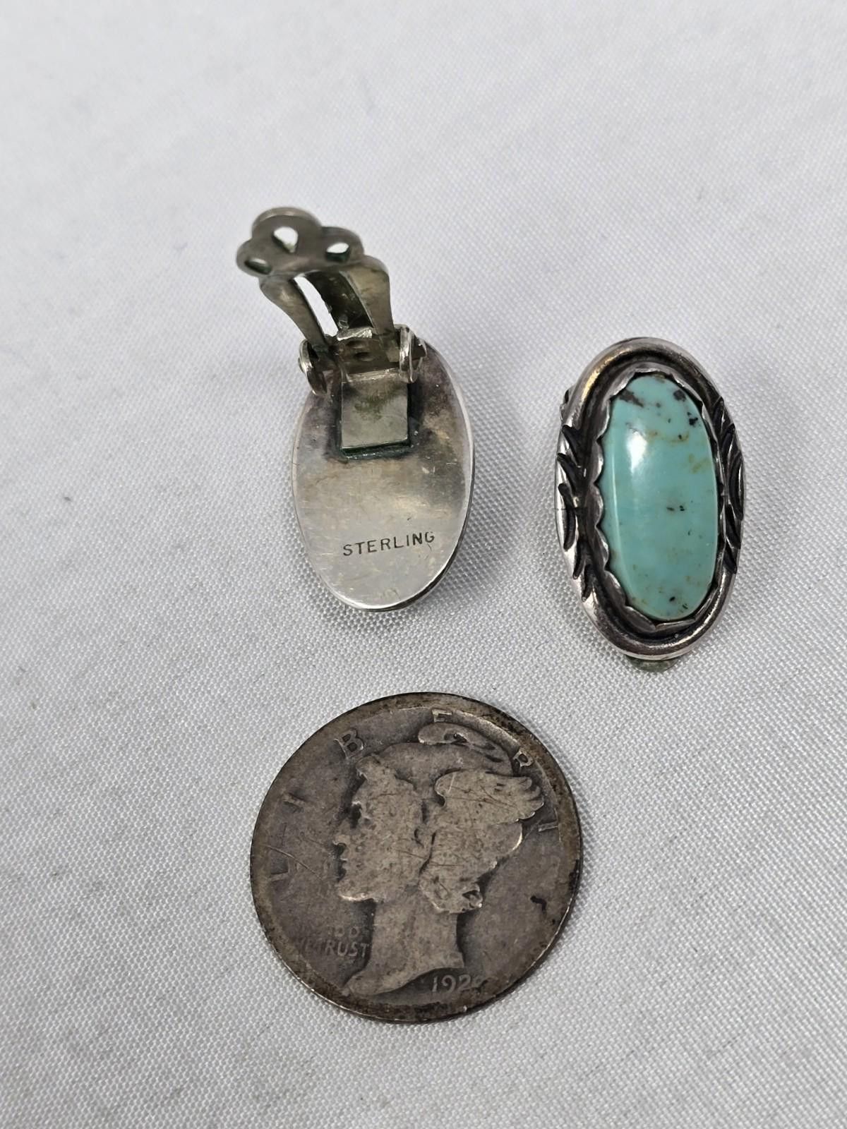 Other Native American Sterling Silver Turquoise Clip Earrings Size ONE SIZE - 5 Thumbnail