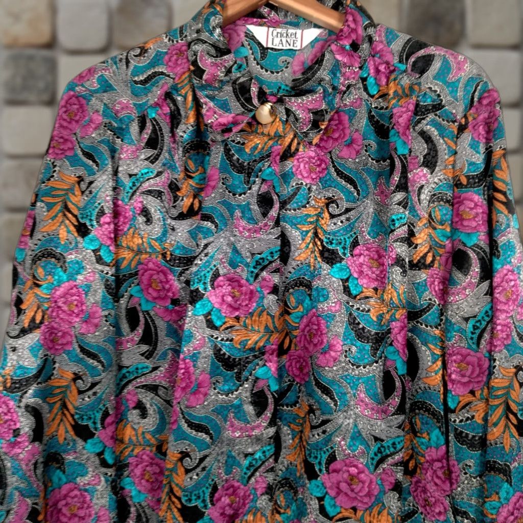 Vintage VINTAGE Cricket Lane Blouse Large Floral Satin Long Sleeve Grannycore Secretary Size L / US 10 / IT 46 - 1 Thumbnail