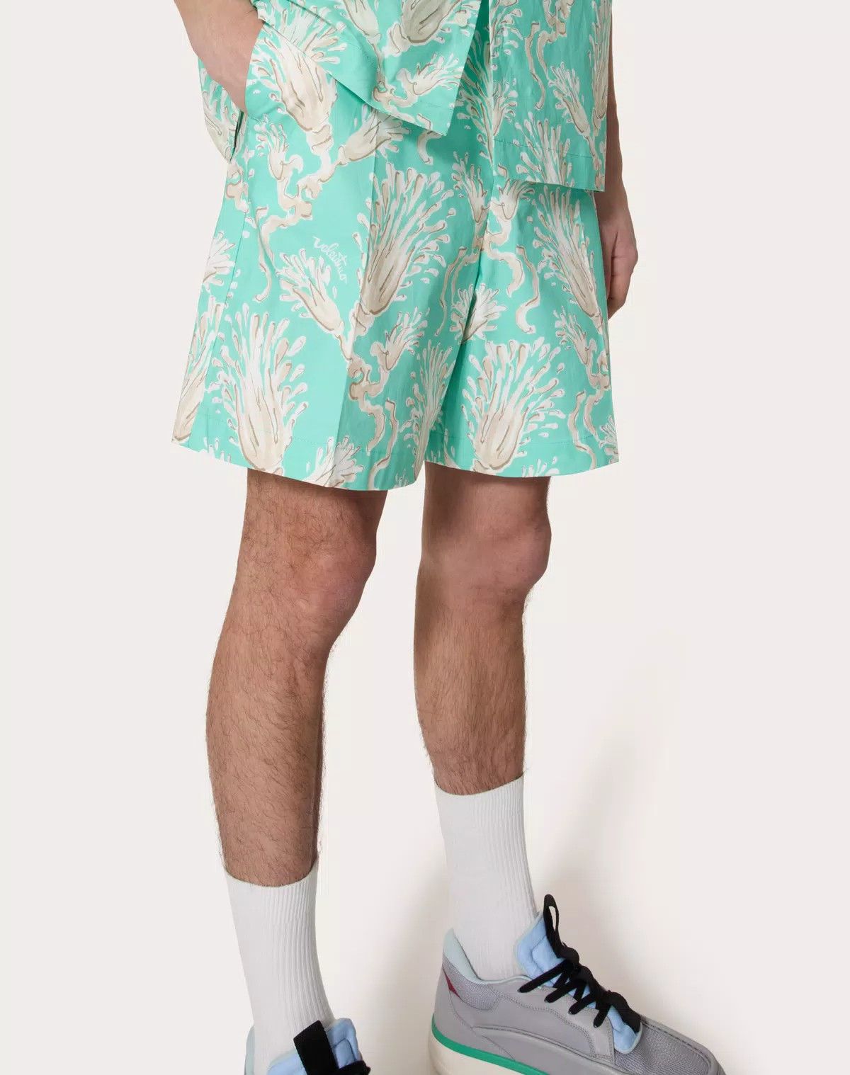 Valentino oc11z0725 Cotton Poplin Bermuda Shorts in Beige/Turquoise Size US 34 / EU 50 - 7 Thumbnail