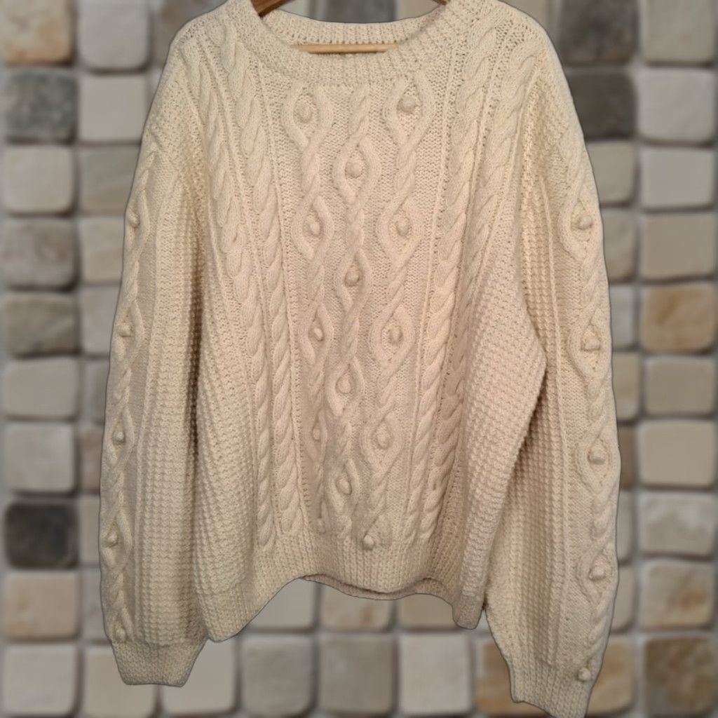 Vintage VINTAGE Handknit Fisherman Sweater XL Ivory Cable Knit Pullover Men Size US XL / EU 56 / 4 - 1 Thumbnail