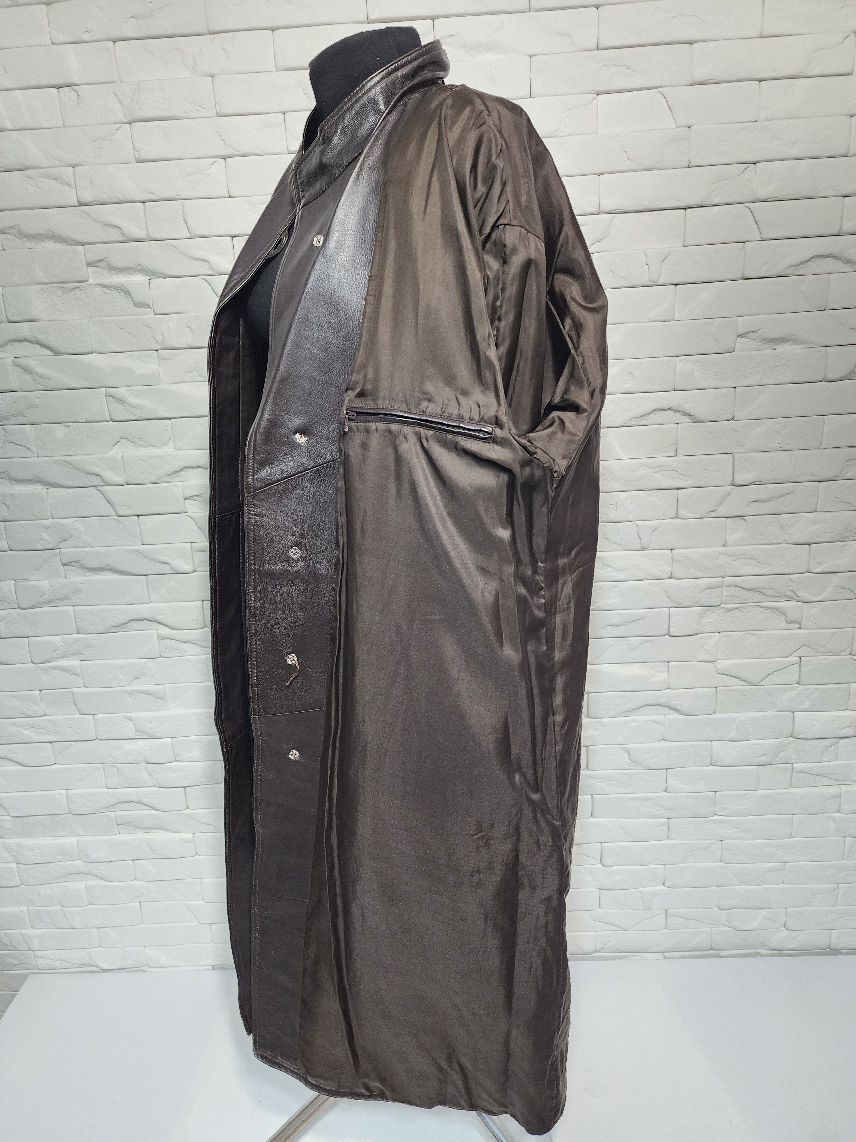 Designer Brown Genuine Leather Men's Coat with Belt Size US L / EU 52-54 / 3 - 9 Thumbnail