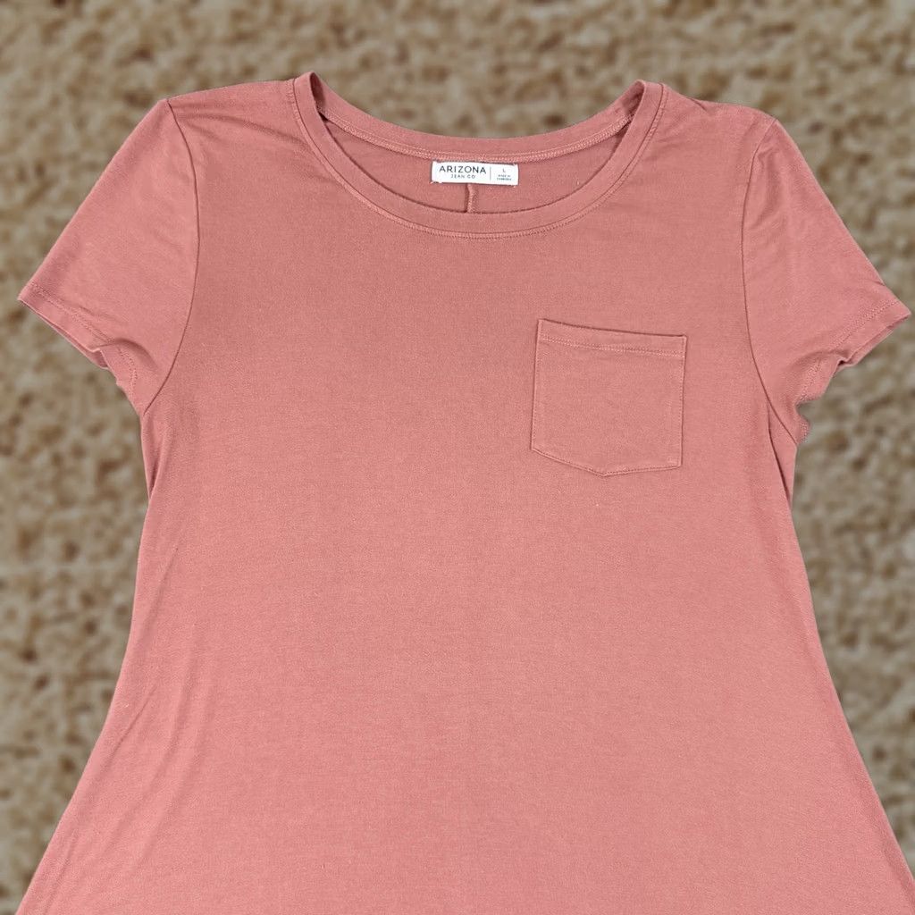 Vintage Arizona Jeans Dress Shirt Pink L Womens Short Sleeve Stretch Pullover 90s Casual Modern City University Western T‑Shirt Dress Size L / US 10 / IT 46 - 1 Thumbnail