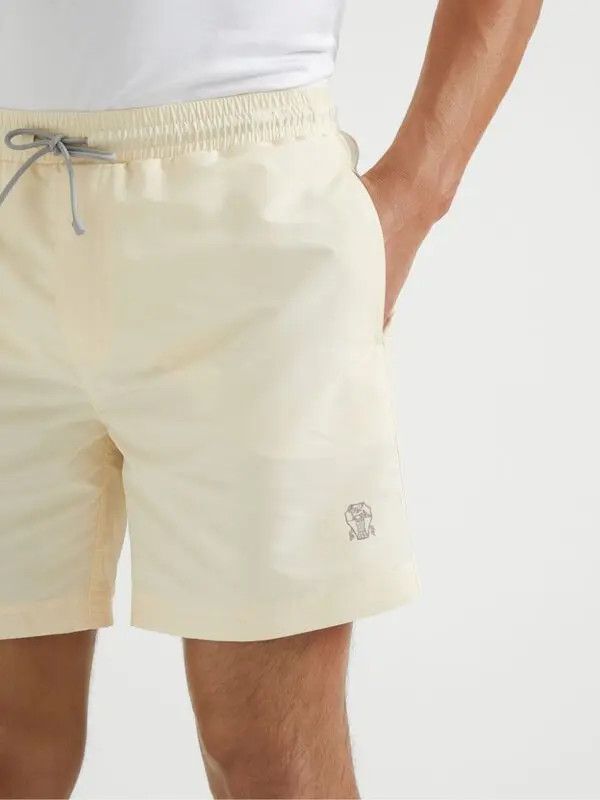 Brunello Cucinelli o1s1wg110526 Logo-Print Swim Shorts in Neutrals Size US 34 / EU 50 - 5 Thumbnail