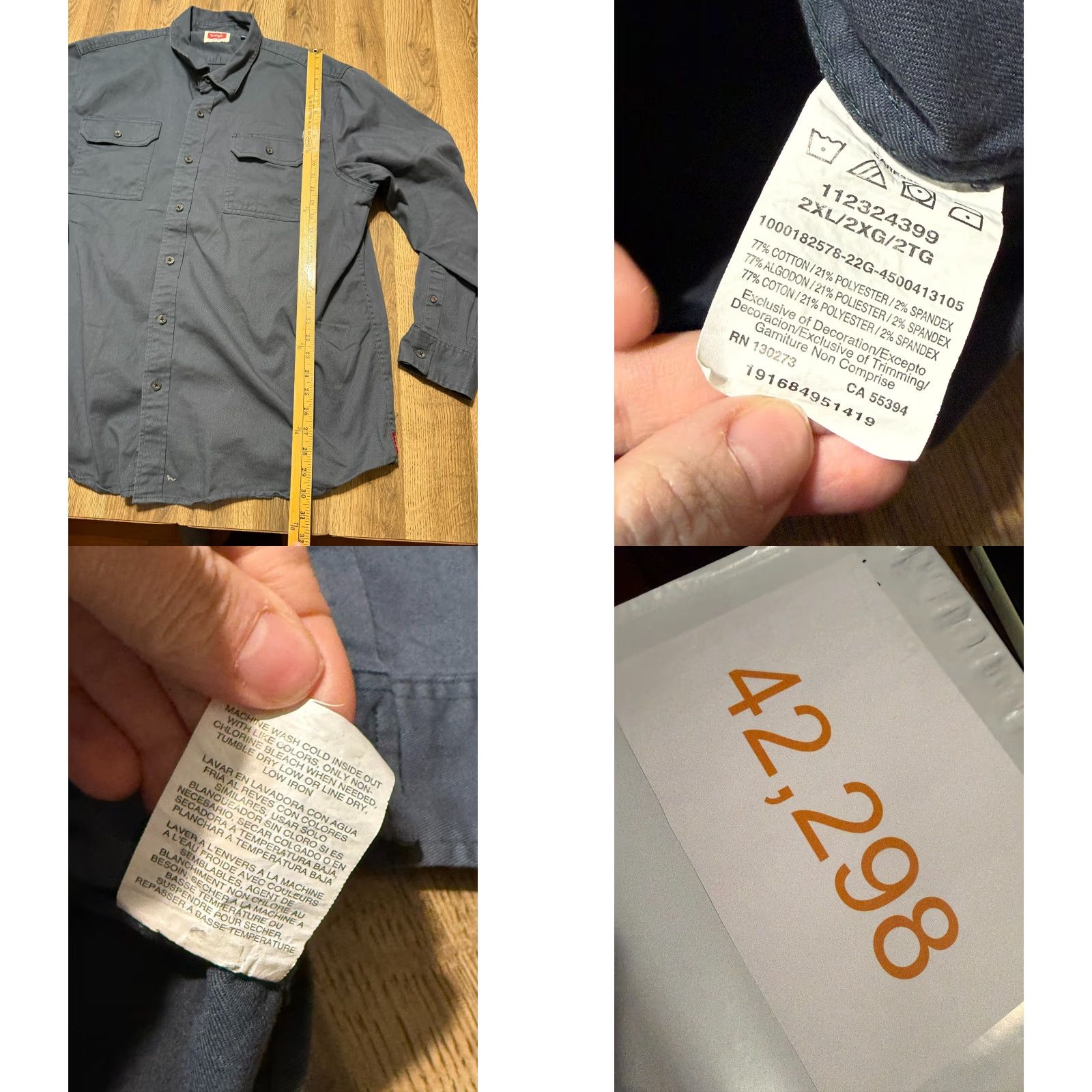 Wrangler VINTAGE? Wrangler Shirt Men's 2XL Blue Long Sleeve Button-Up Front Pockets (Note: Original says Vintage: No) Size US XXL / EU 58 / 5 - 8 Thumbnail
