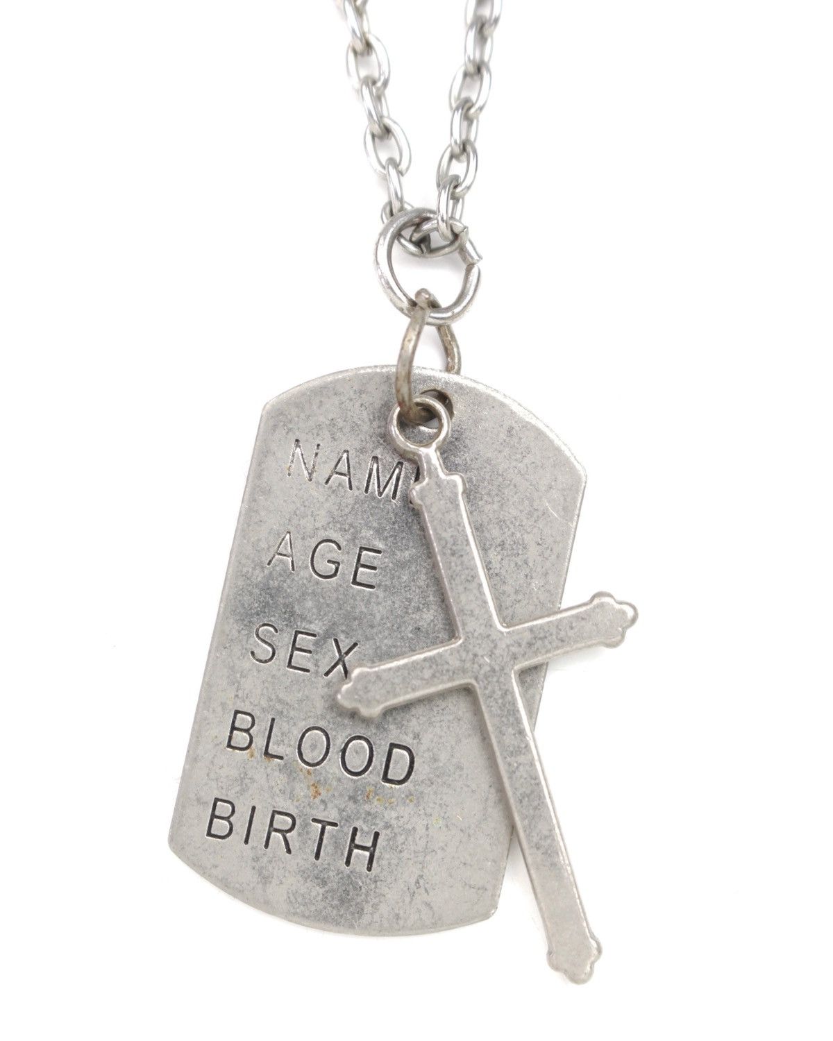2000S JAPANESE MADE SILVER TONE DOG TAG & CROSS NECKLACE