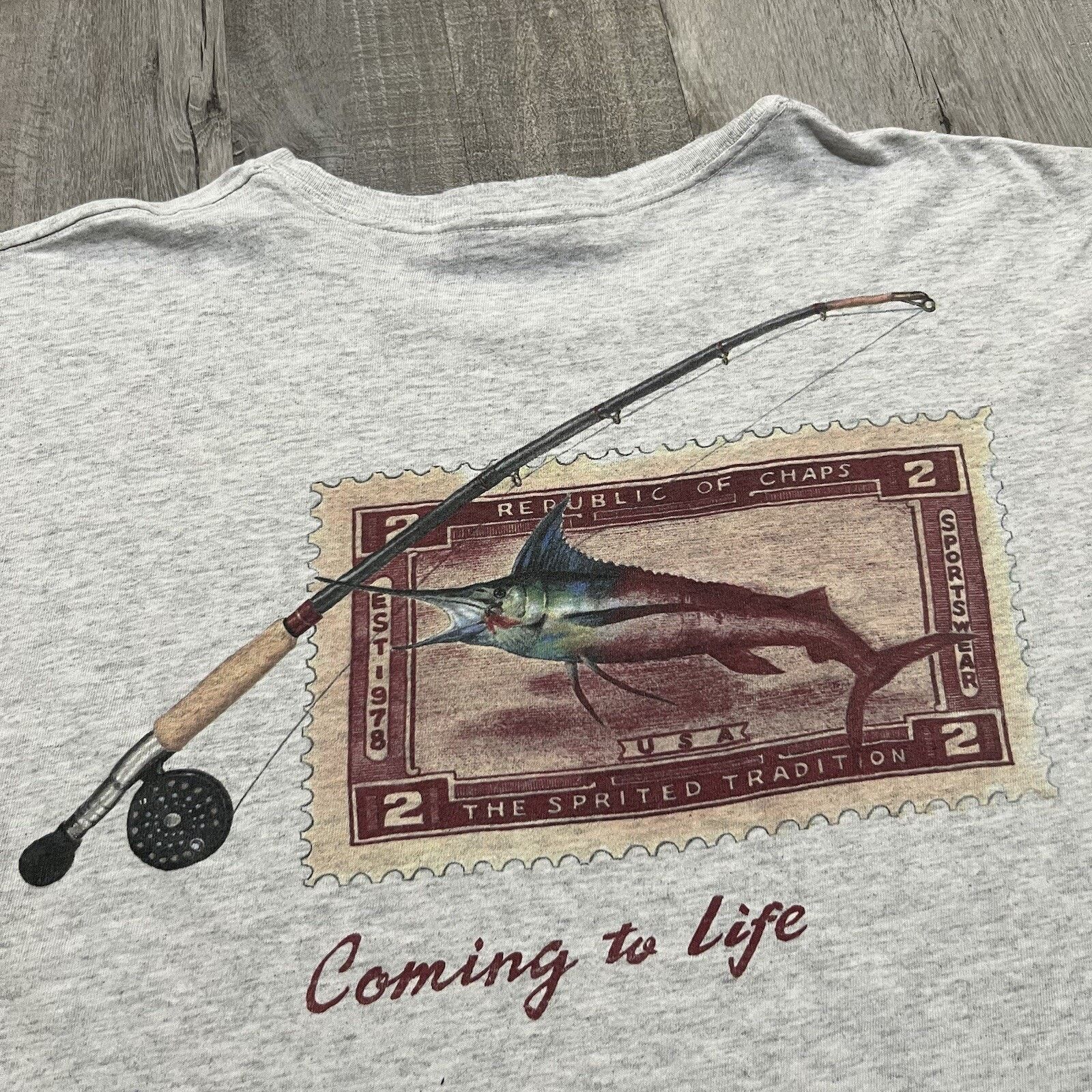 Chaps Ralph Lauren VTG Chaps Ralph Lauren Coming To Life Fishing USA T Shirt Size US XL / EU 56 / 4 - 4 Thumbnail
