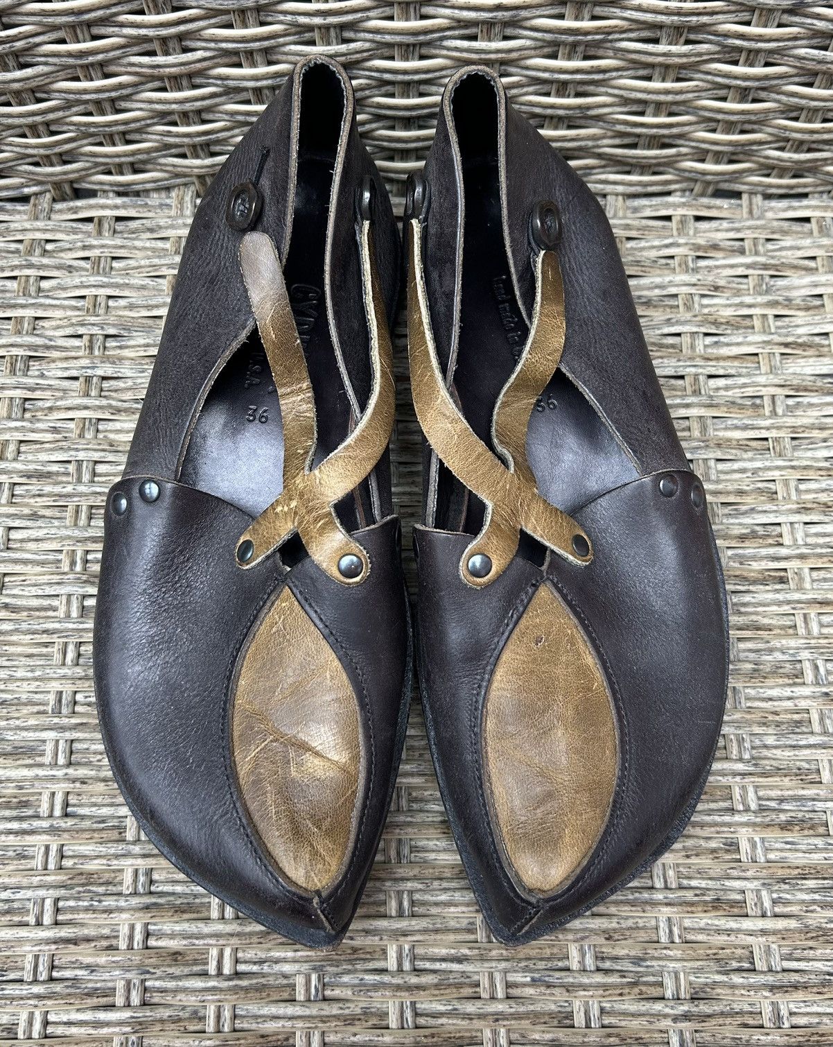 CYDWOQ × Handmade CYDWOQ Pedal Leather Flats Mary Jane Shoes Sz 36 Hand Made Size US 6 / IT 36 - 4 Thumbnail