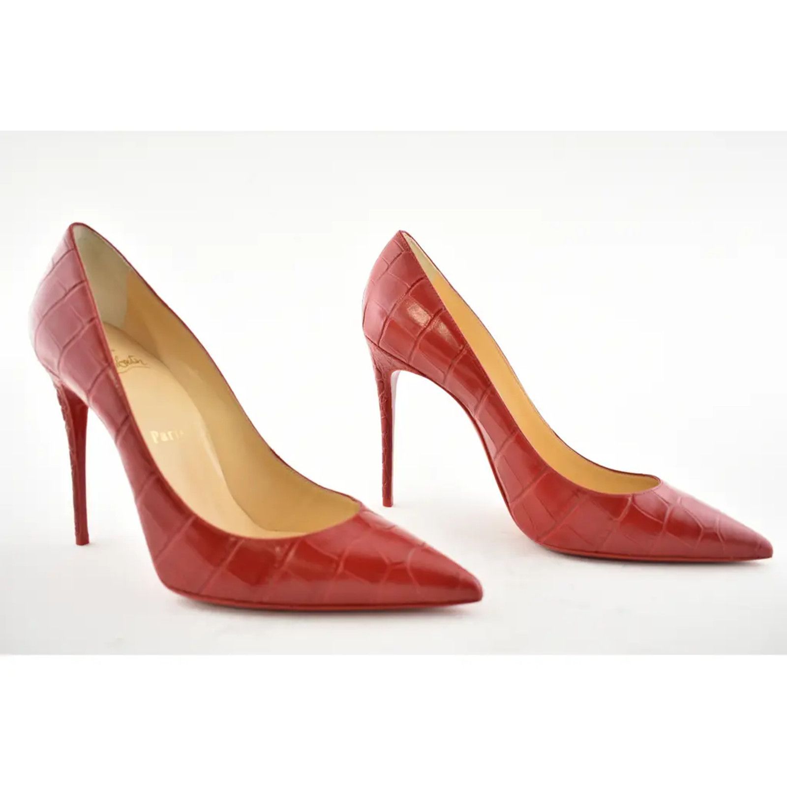 Christian Louboutin Christian Louboutin Kate 100 Loubi Red Calf Ali Croc Pointed Size US 8.5 / IT 38.5 - 2 Thumbnail