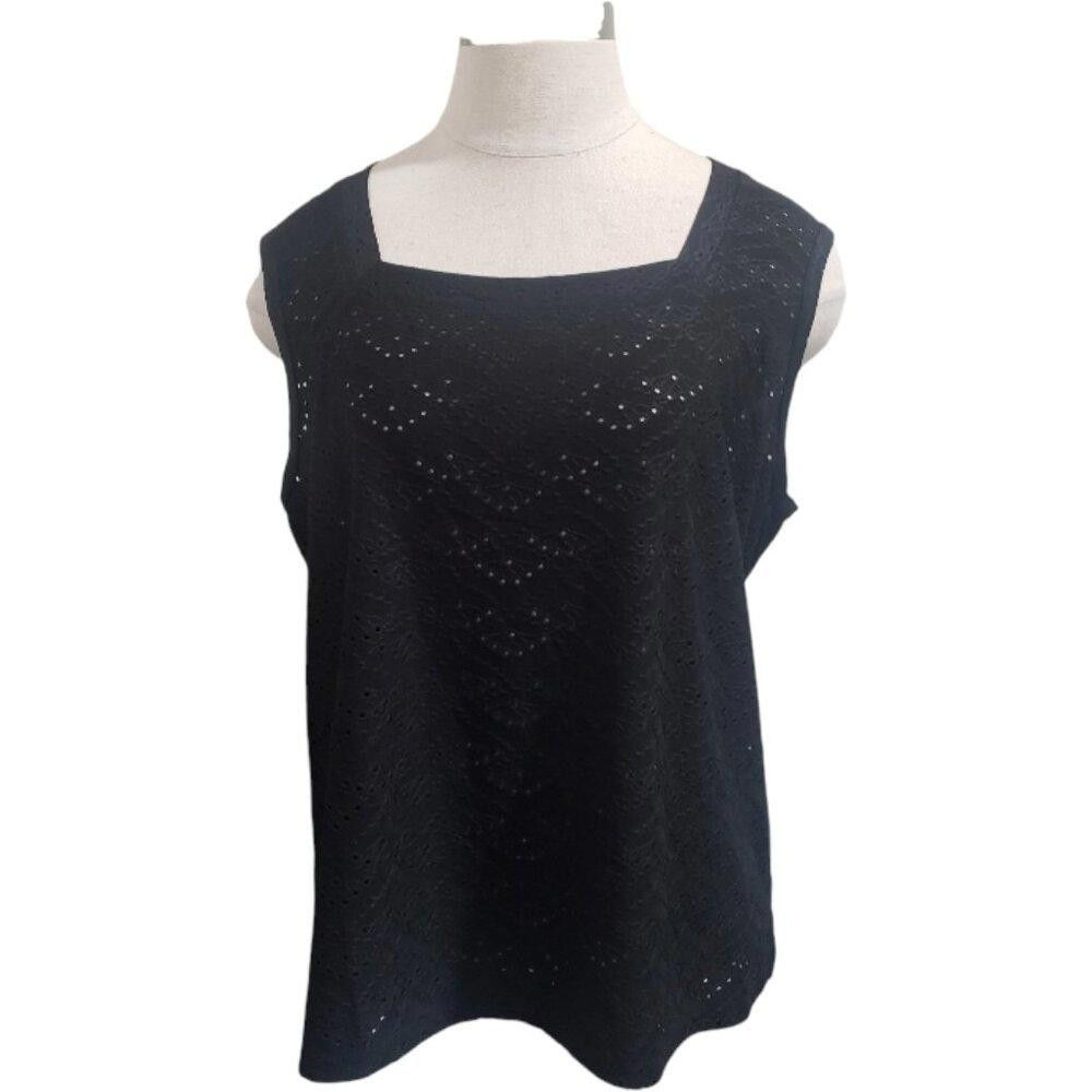 Designer CT1845 Ethyl Black Lace Like Sleeveless Crew Neck Top M Size M / US 6-8 / IT 42-44 - 1 Thumbnail