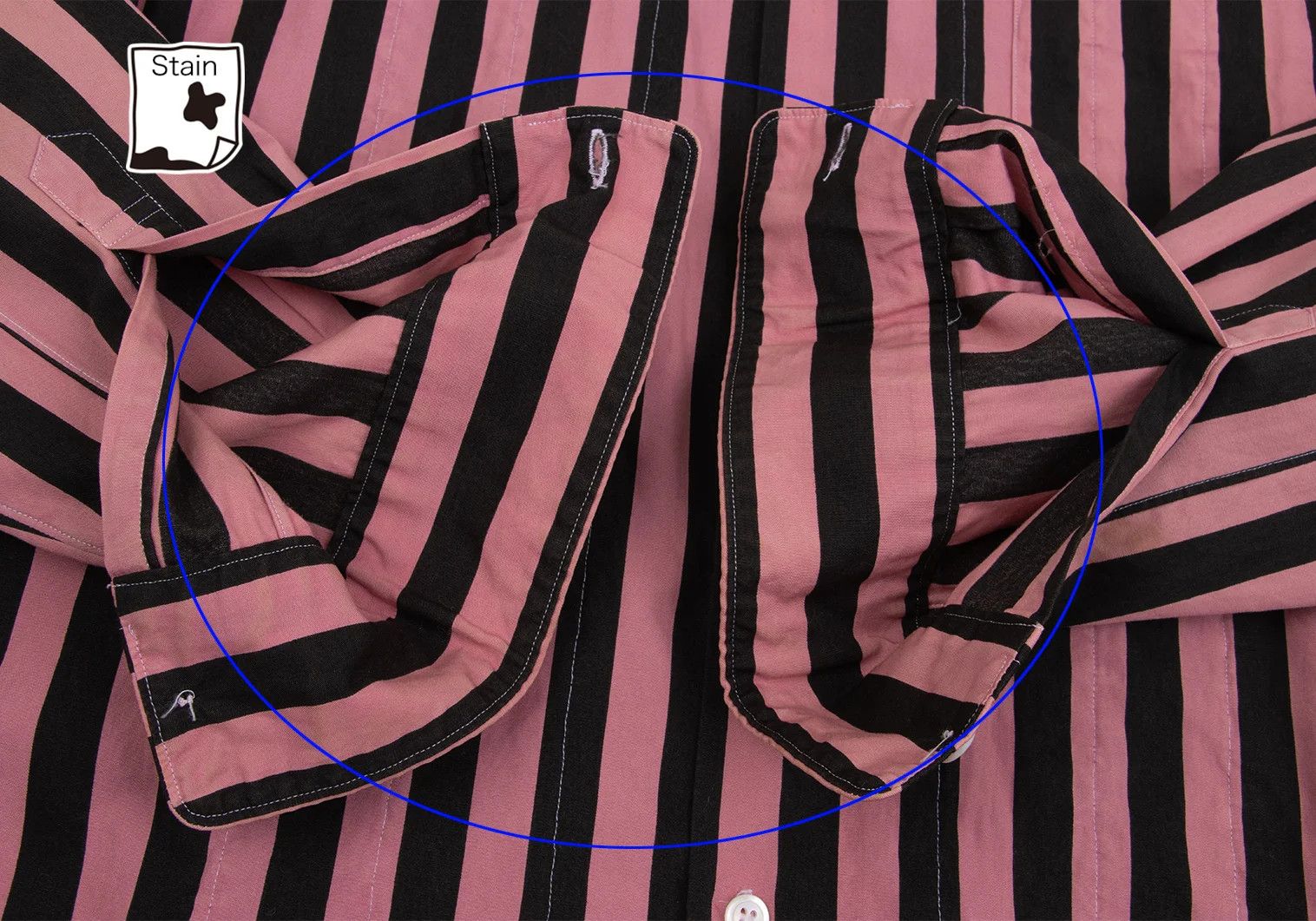Comme des Garcons Homme Plus Bold Stripe Frill Detail Shirt in Pink and Black, Size M Size US M / EU 48-50 / 2 - 10 Thumbnail