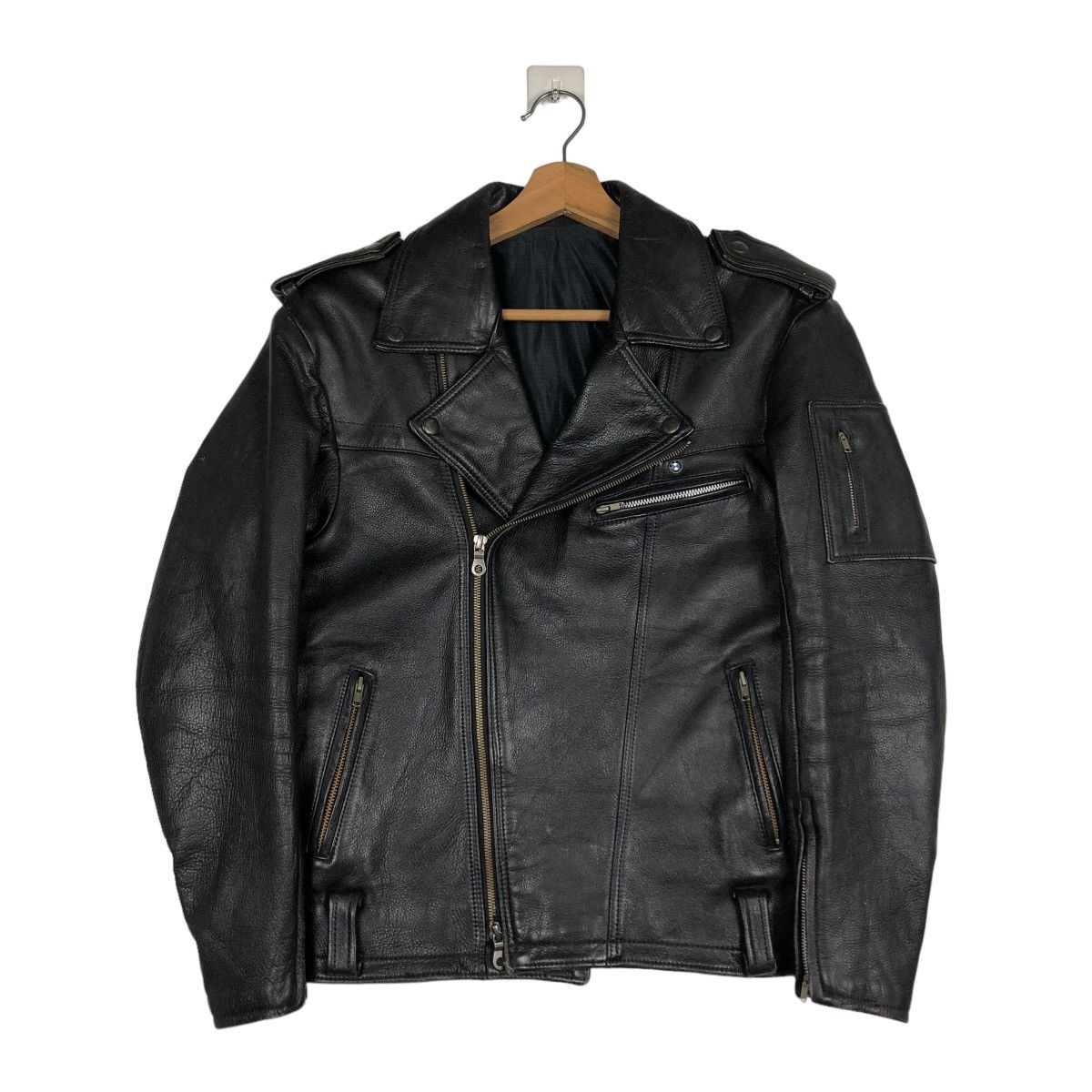 Japanese Brand 🔥VINTAGE LEATHER JACKET BIKER DOUBLE COLLAR ISSEY MIYAKE Size US M / EU 48-50 / 2 - 3 Thumbnail