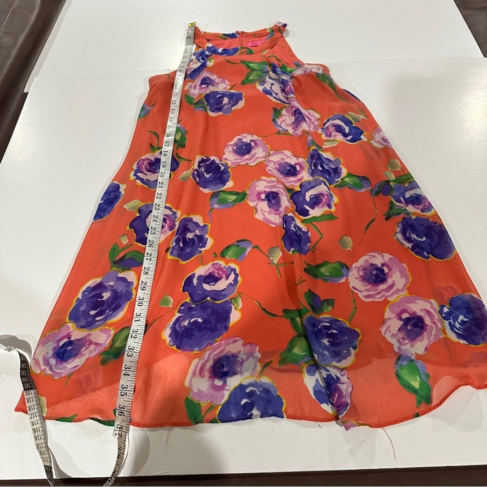 Betsey Johnson Betsey Johnson Orange & Purple Floral Sleeveless Swing Dress Size XS / US 0-2 / IT 36-38 - 8 Thumbnail