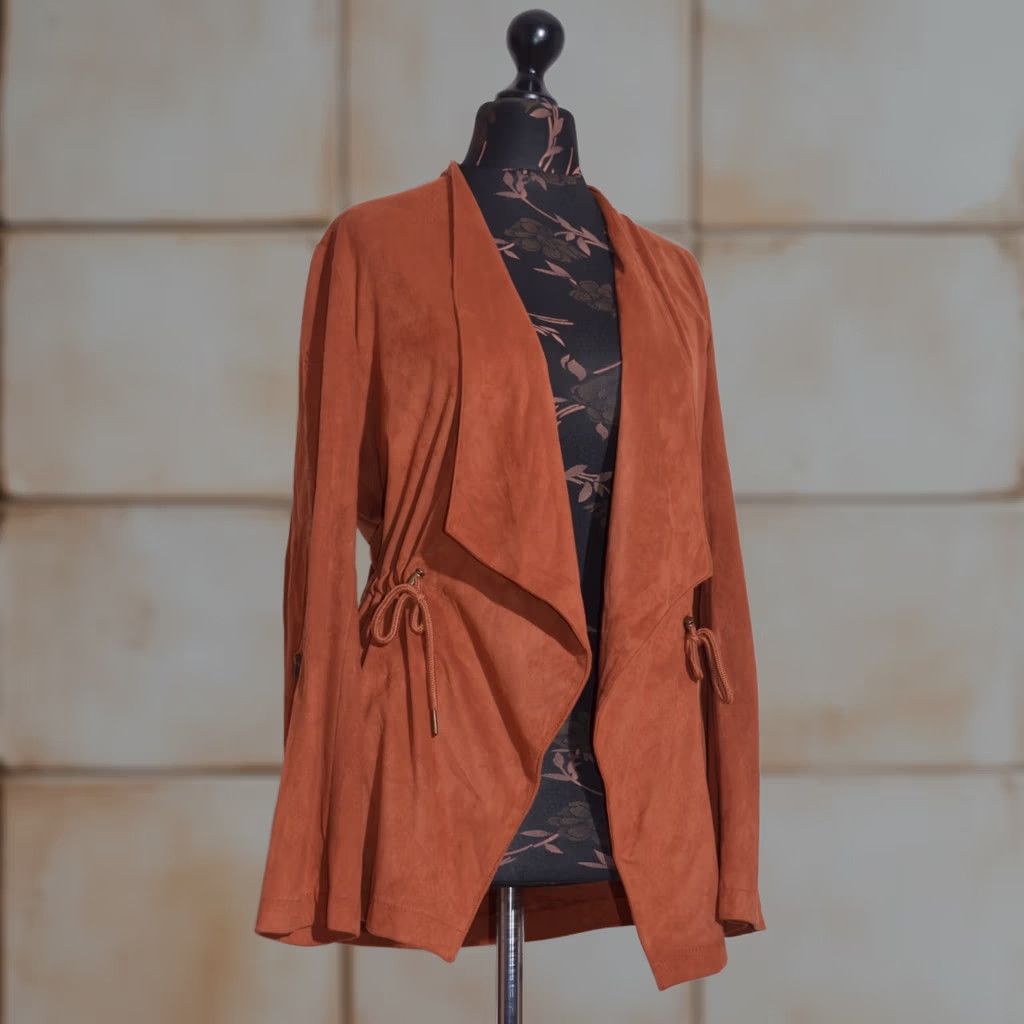 Desigual Desigual Faux Suede Jacket Rust Brown Embroidered Waterfall Open Front Boho M Size M / US 6-8 / IT 42-44 - 1 Thumbnail