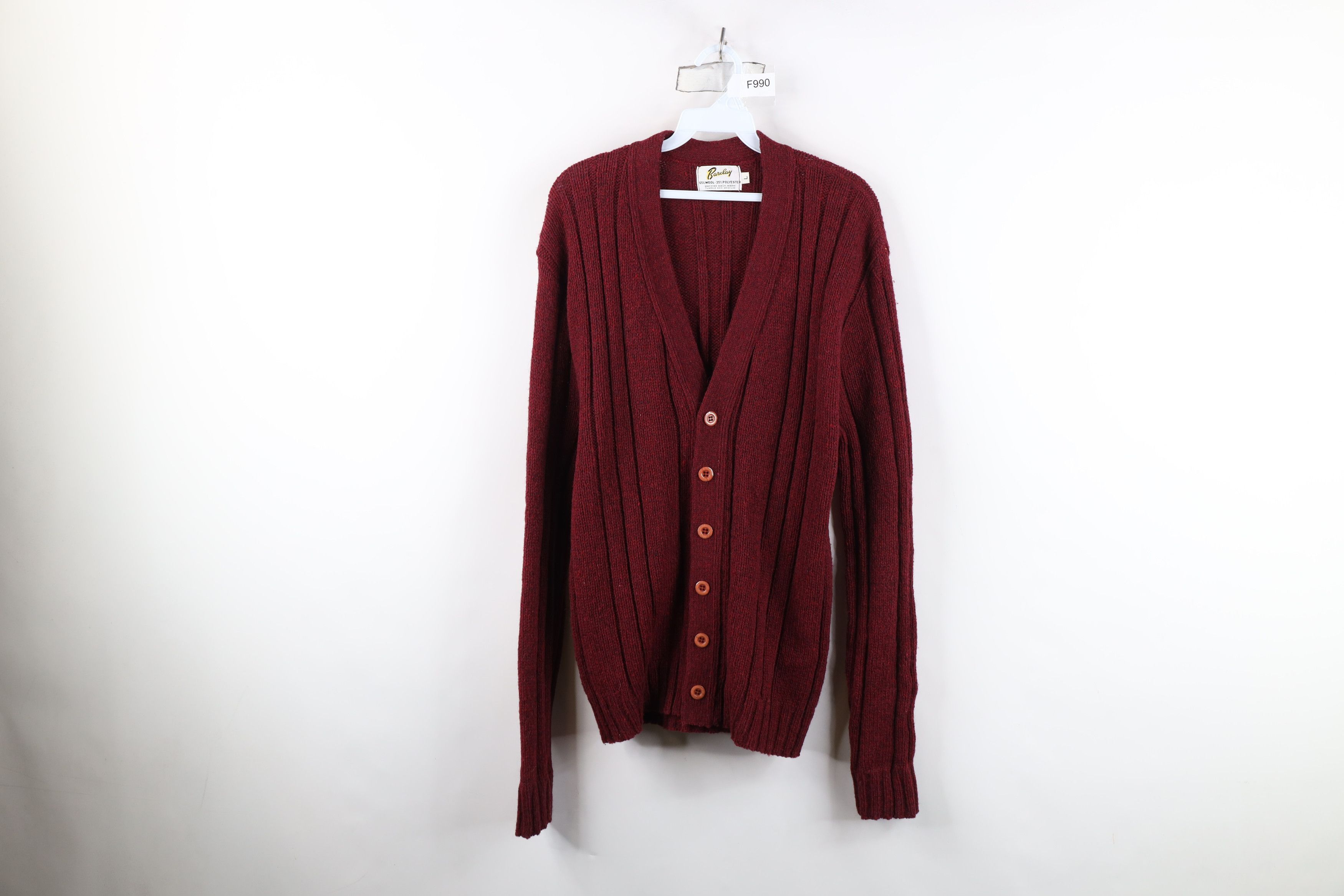 Vintage Vintage 60s Streetwear Ribbed Knit Cardigan Sweater Red USA Size US L / EU 52-54 / 3 - 1 Thumbnail