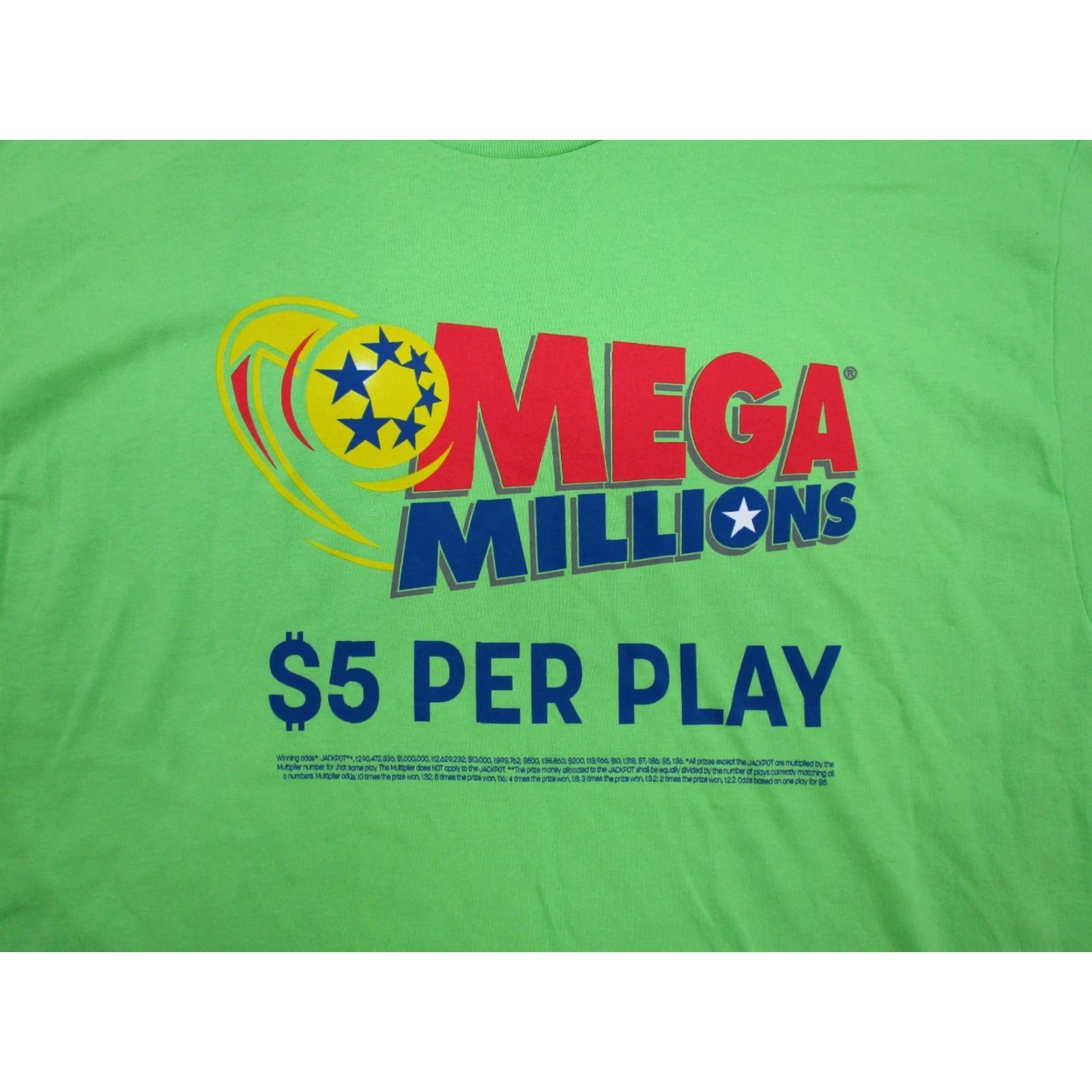 Gildan Mega Millions Lottery Graphic T-Shirt Mens XL Colorful Green Gambling Shirt Baseball? Size US XL / EU 56 / 4 - 2 Thumbnail