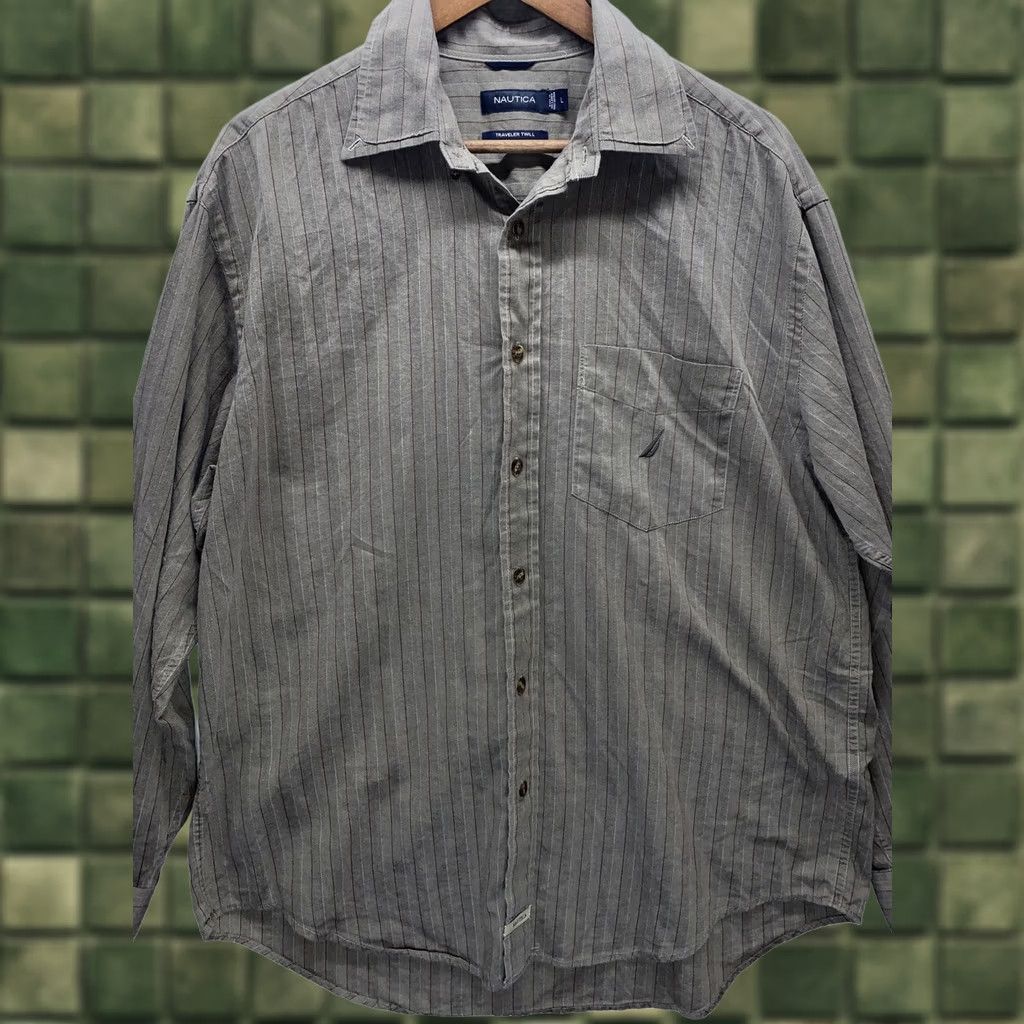 Nautica Nautica Traveler Twill Button-Up Long Sleeve Shirt L Brown Striped Logo Embroidered Mens Regular Size Size US L / EU 52-54 / 3 - 1 Thumbnail