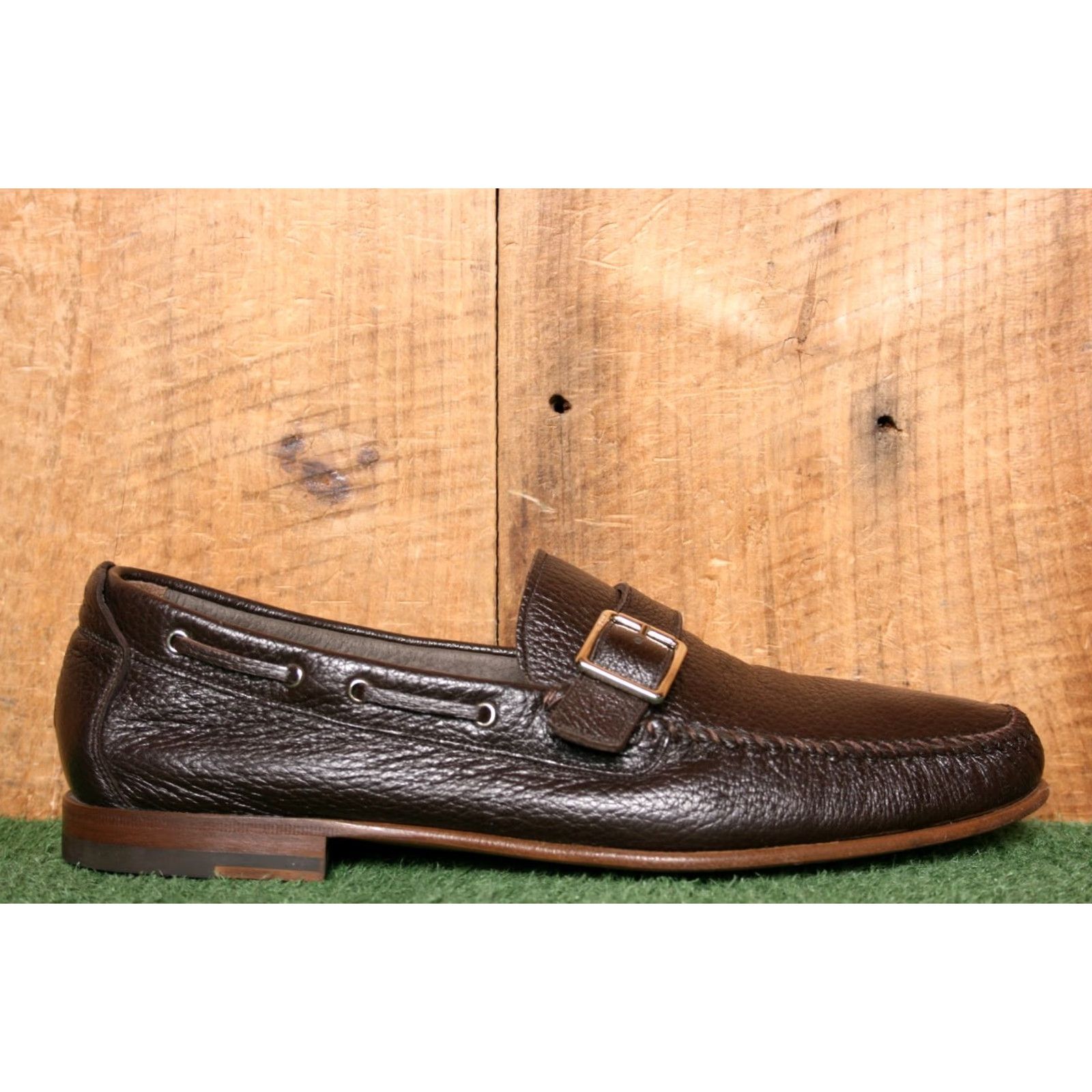 Bally BALLY Brown Pebbled Leather Buckle Strap Moc Toe Loafers UK 8.5 E US 9.5 D Slip On Mens Leather Loafer Size US 9 / EU 42 - 2 Thumbnail