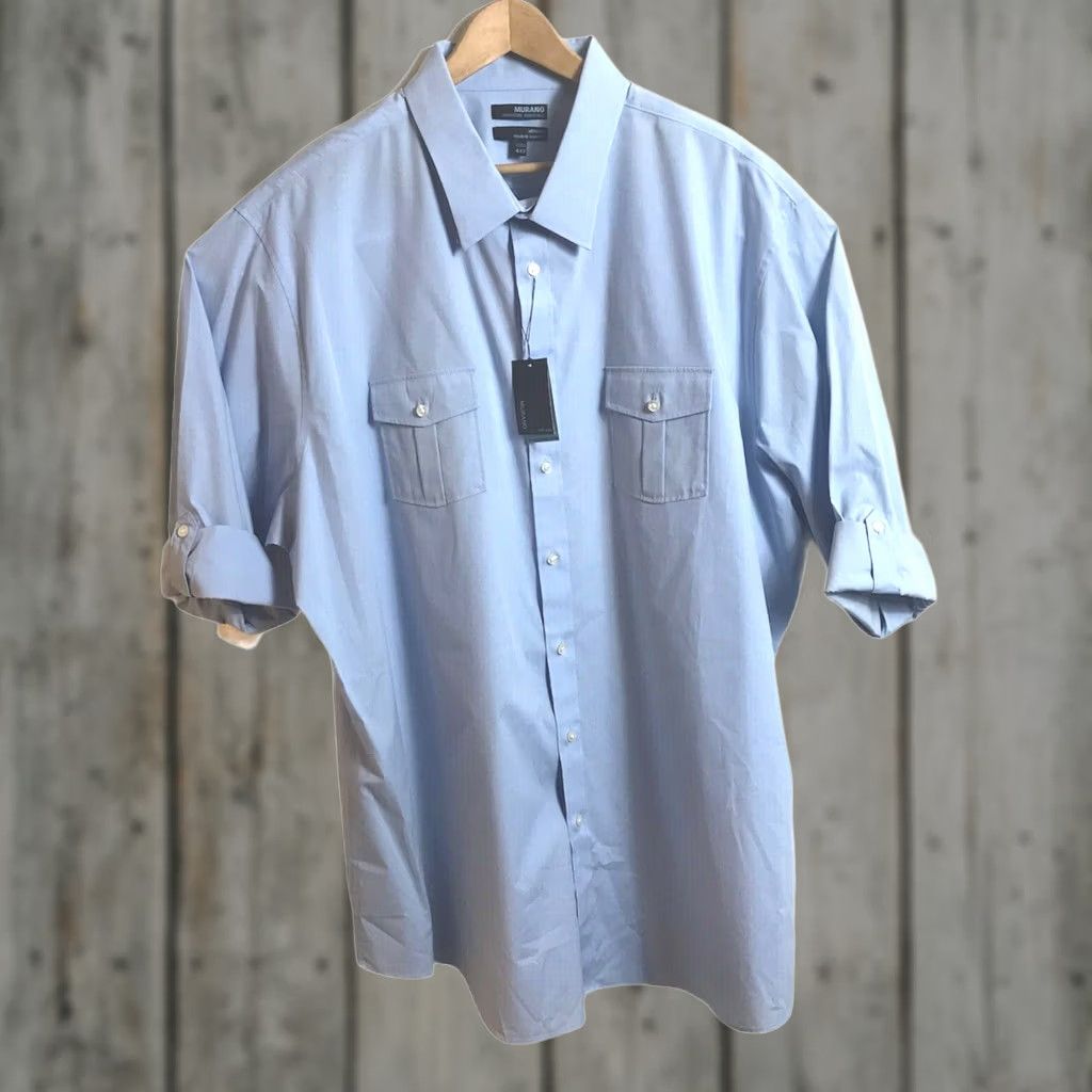 Murano Murano Utility Shirt Mens 4XLT Big Tall Light Blue Button Up Roll-Up Sleeves NEW Size US XXL / EU 58 / 5 - 1 Thumbnail