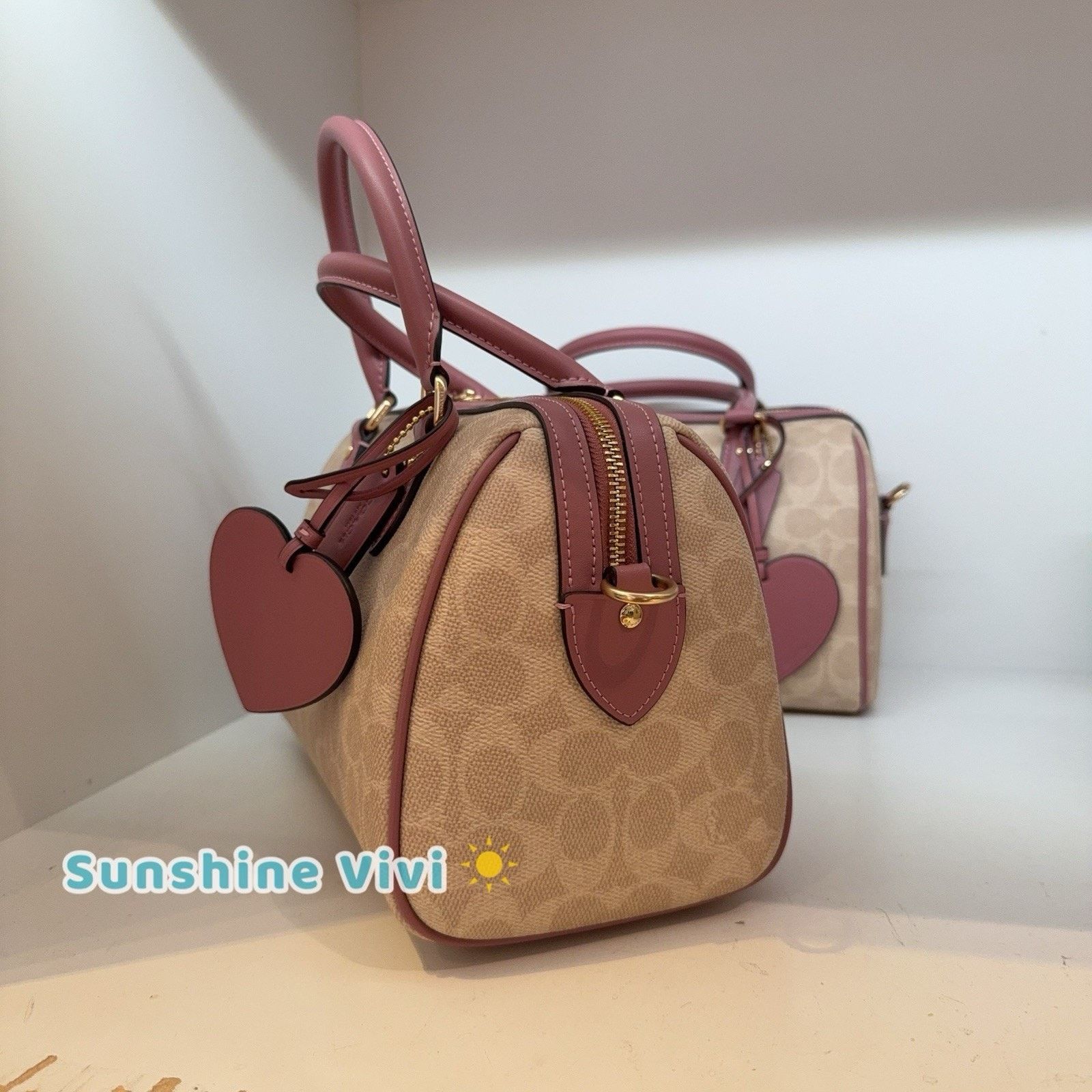 Coach NWT Coach Rowan Satchel Bag Heart Charm CDB21 Sand/Peony Size ONE SIZE - 4 Thumbnail