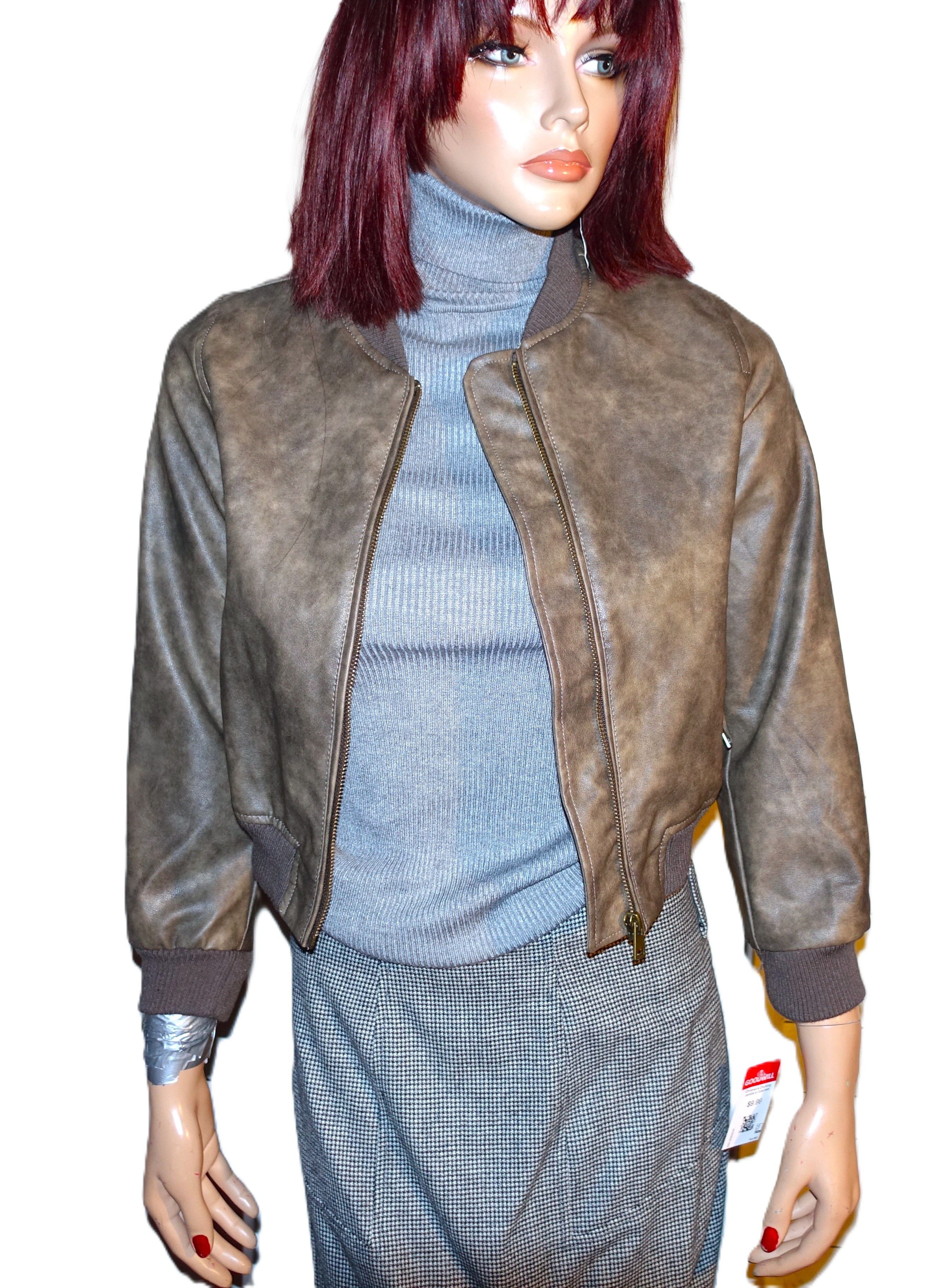 Rsq RSQ Faux Brown Leather Bomber Jacket L NWT Size L / US 10 / IT 46 - 2 Thumbnail