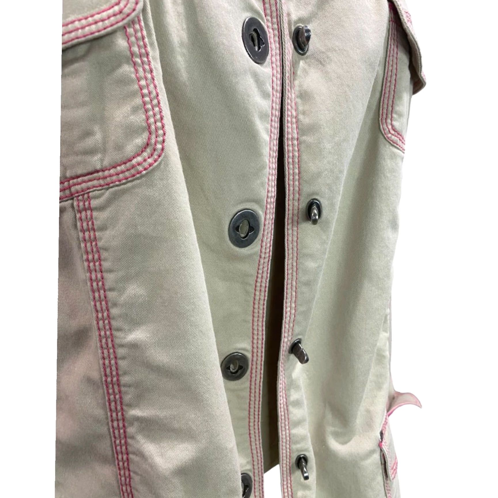 Vintage VINTAGE Additions by Chicos Jacket Womens XL (16/18) Tan Contrast Stitch Cuff Pink Cotton Blend 97% cotton 3% spandex Size XL / US 12-14 / IT 48-50 - 3 Thumbnail
