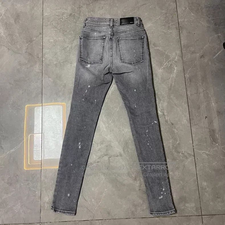 Amiri Amiri Female code gray piebald leather Size 24" / US 00 / IT 34 - 2 Thumbnail