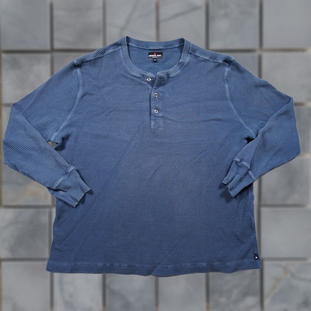 Vintage American Giant Shirt Mens 2XL Blue Henley Long Sleeve Waffle Knit Cotton Size US XXL / EU 58 / 5 - 1 Thumbnail