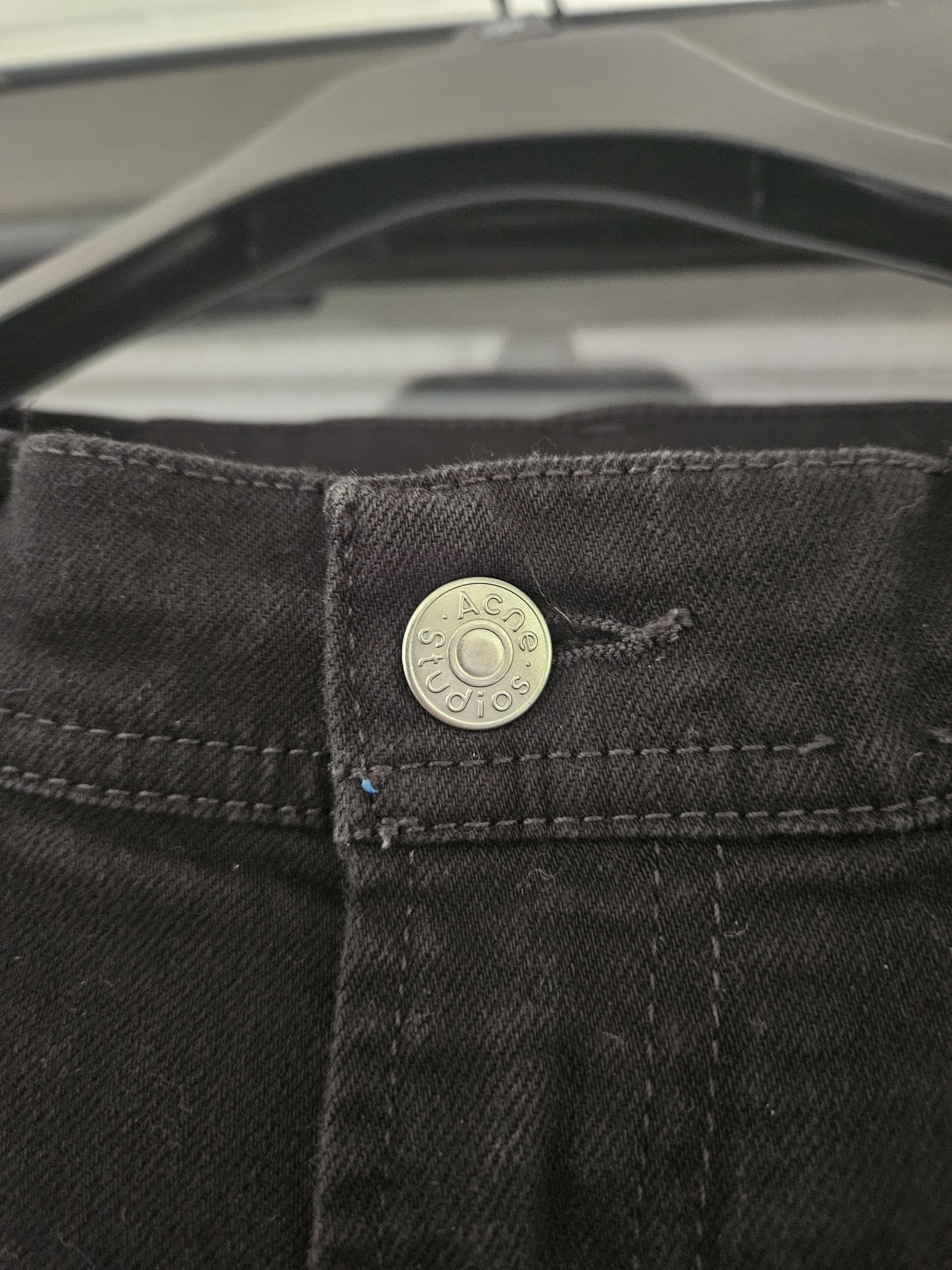Acne Studios River Stay Black Leather Back Patch Denim Jeans Size US 32 / EU 48 - 3 Thumbnail