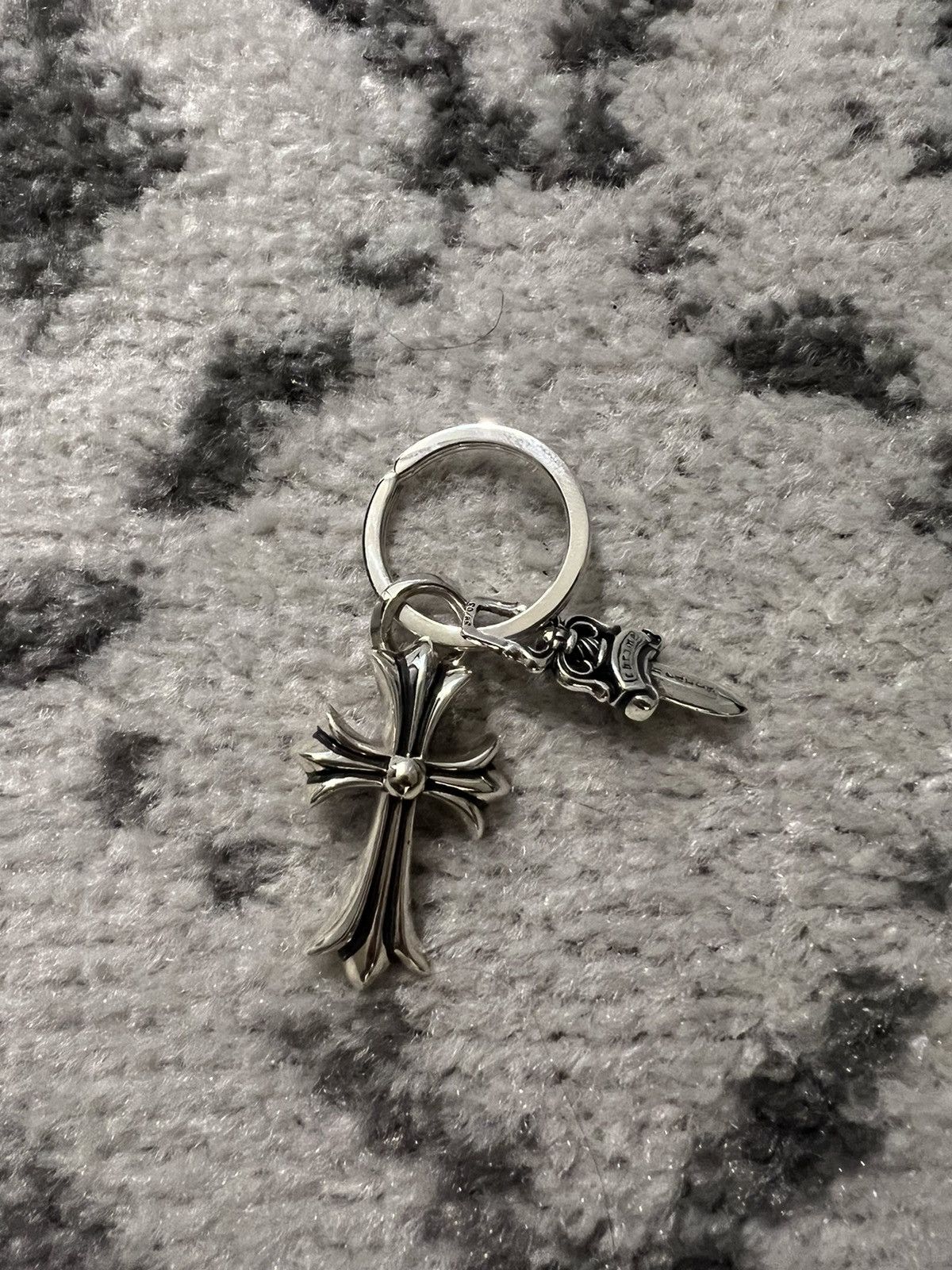 image of Chrome Hearts Cross Dagger Keychain Key Ring in Silver, Men's