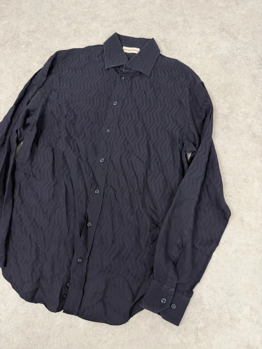 Emporio Armani 1990s Emporio Armani Navy Wavy Lined Shirt Size US M / EU 48-50 / 2 - 5 Thumbnail