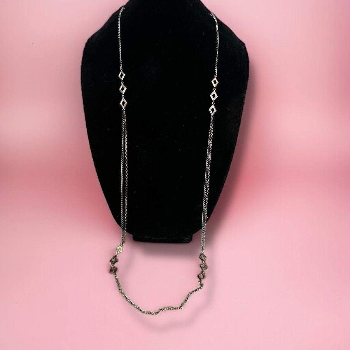 Vintage Vintage long silver tone station geometric links necklace Size ONE SIZE - 2 Thumbnail