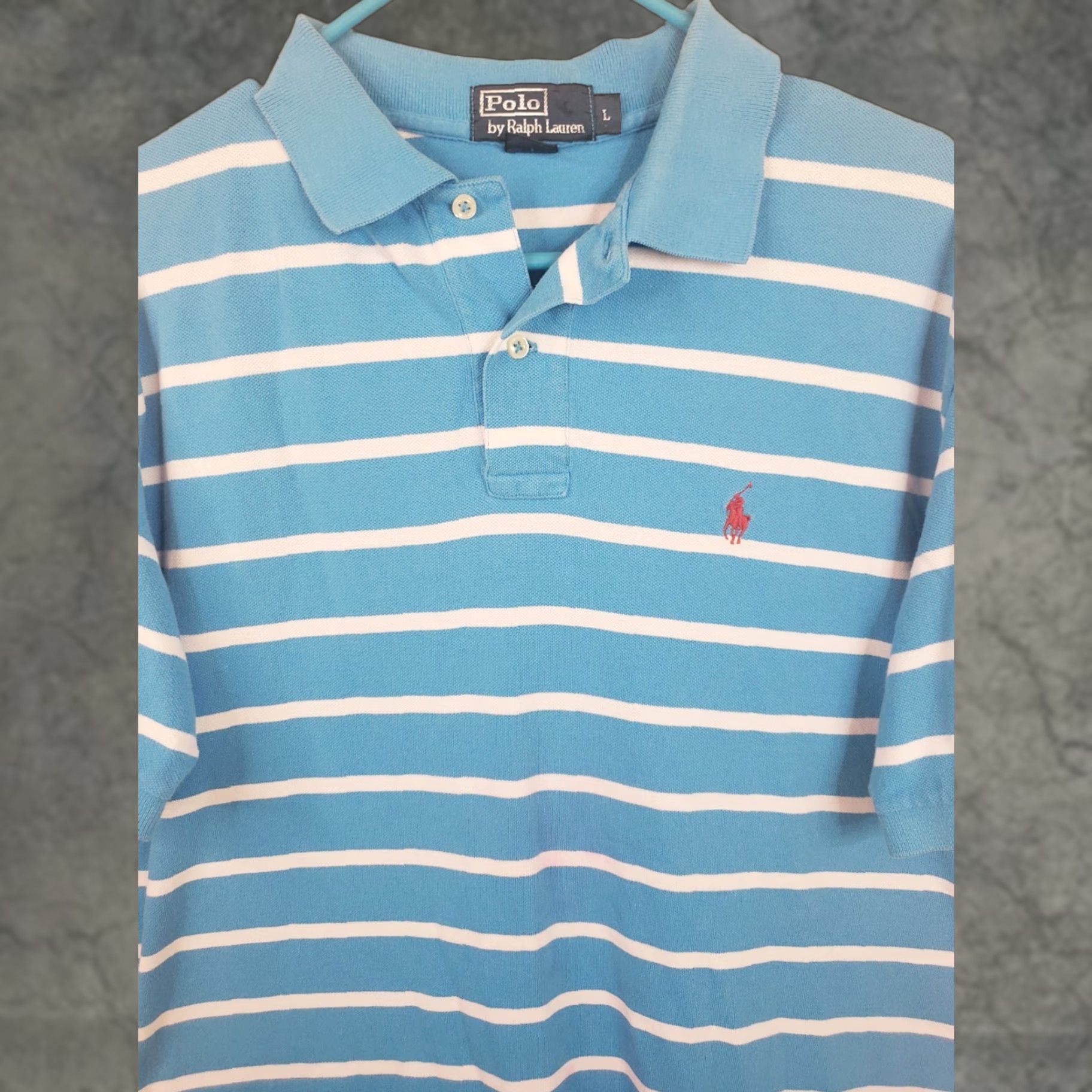 Polo Ralph Lauren VINTAGE Polo Ralph Lauren Polo Shirt Blue & White Striped L Men's Regular Short Sleeve Size US L / EU 52-54 / 3 - 1 Thumbnail