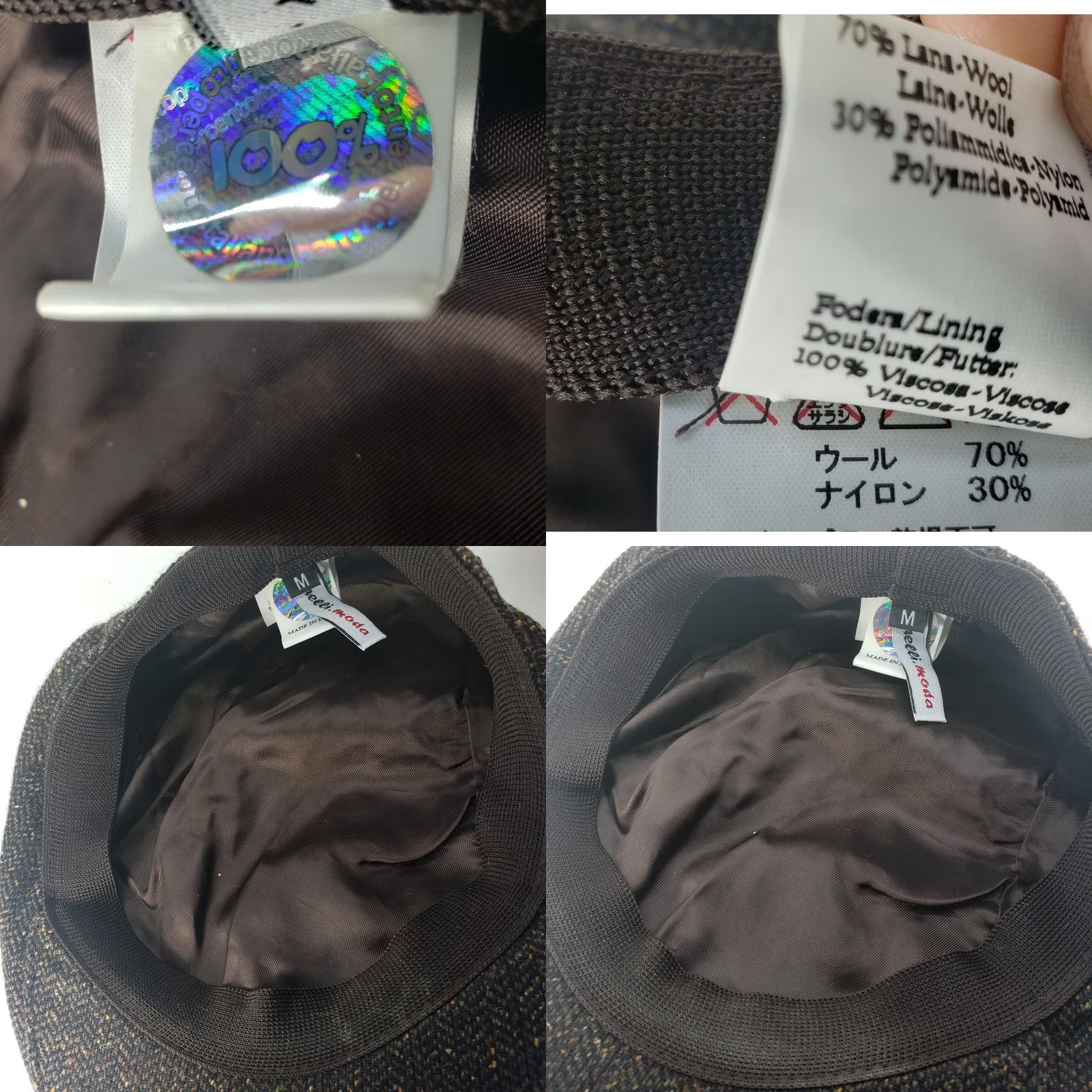 Vintage Bennelli Moda Men's Newsboy Cap Wool 100% Black with Brown Tweed Lined Elastic M Hat Flat Cap Mens Size ONE SIZE - 8 Thumbnail