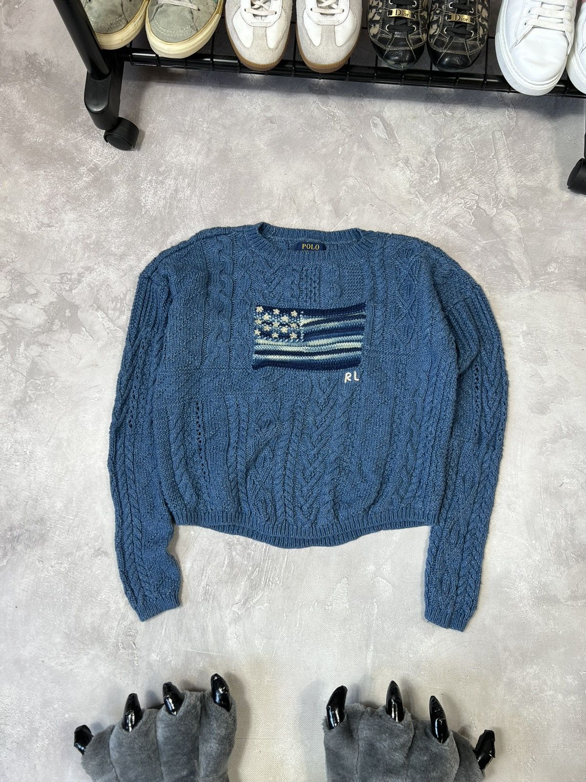 Polo Ralph Lauren × Vintage Vintage Polo Ralph Lauren USA Flag Cropped Sweater Size S / US 4 / IT 40 - 1 Thumbnail