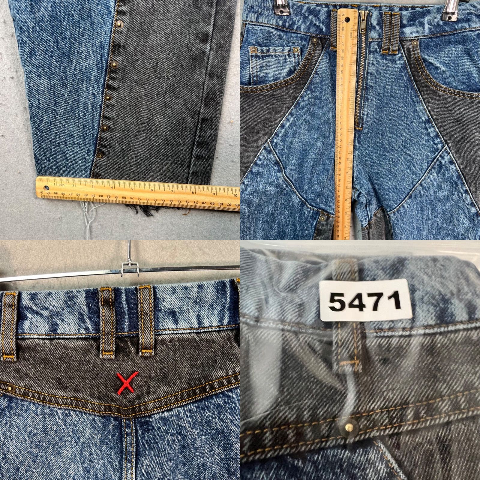 Denime PCFG Womens Jeans Two-Tone Denim With Contrast Panels & Raw Hem Size 6 Blue Straight 5-Pocket Rise High Inseam 27 Womens Size 28" / US 6 / IT 42 - 8 Thumbnail