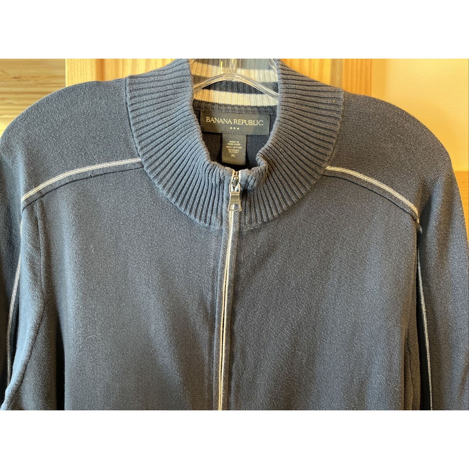 Banana Republic Banana Republic Mens Large Blue 100% Cotton Full Zip sweater Size US L / EU 52-54 / 3 - 6 Thumbnail