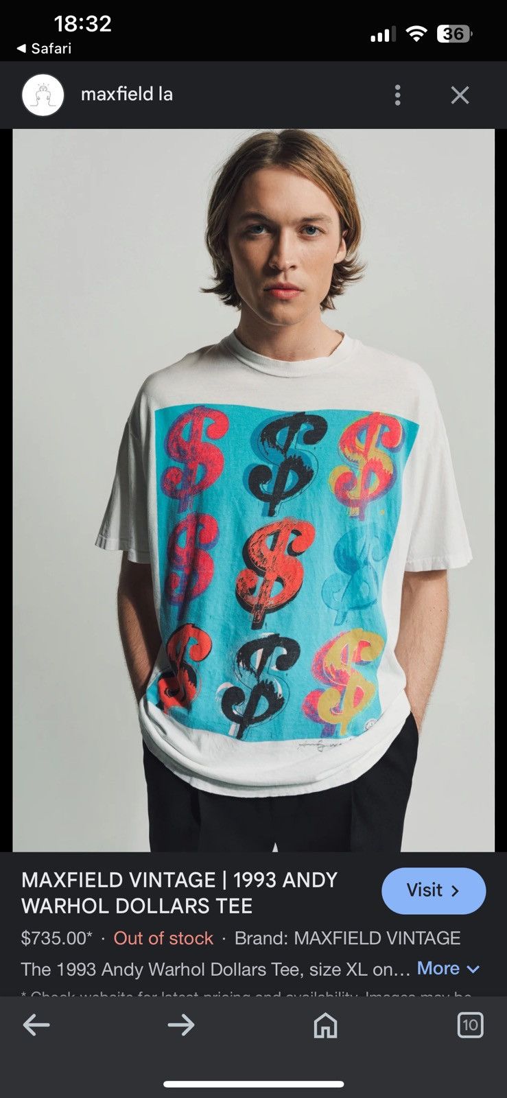 Andy Warhol × Vintage Vintage 1993 Andy Warhol Dollars Tee Pop Art Size US M / EU 48-50 / 2 - 14 Thumbnail