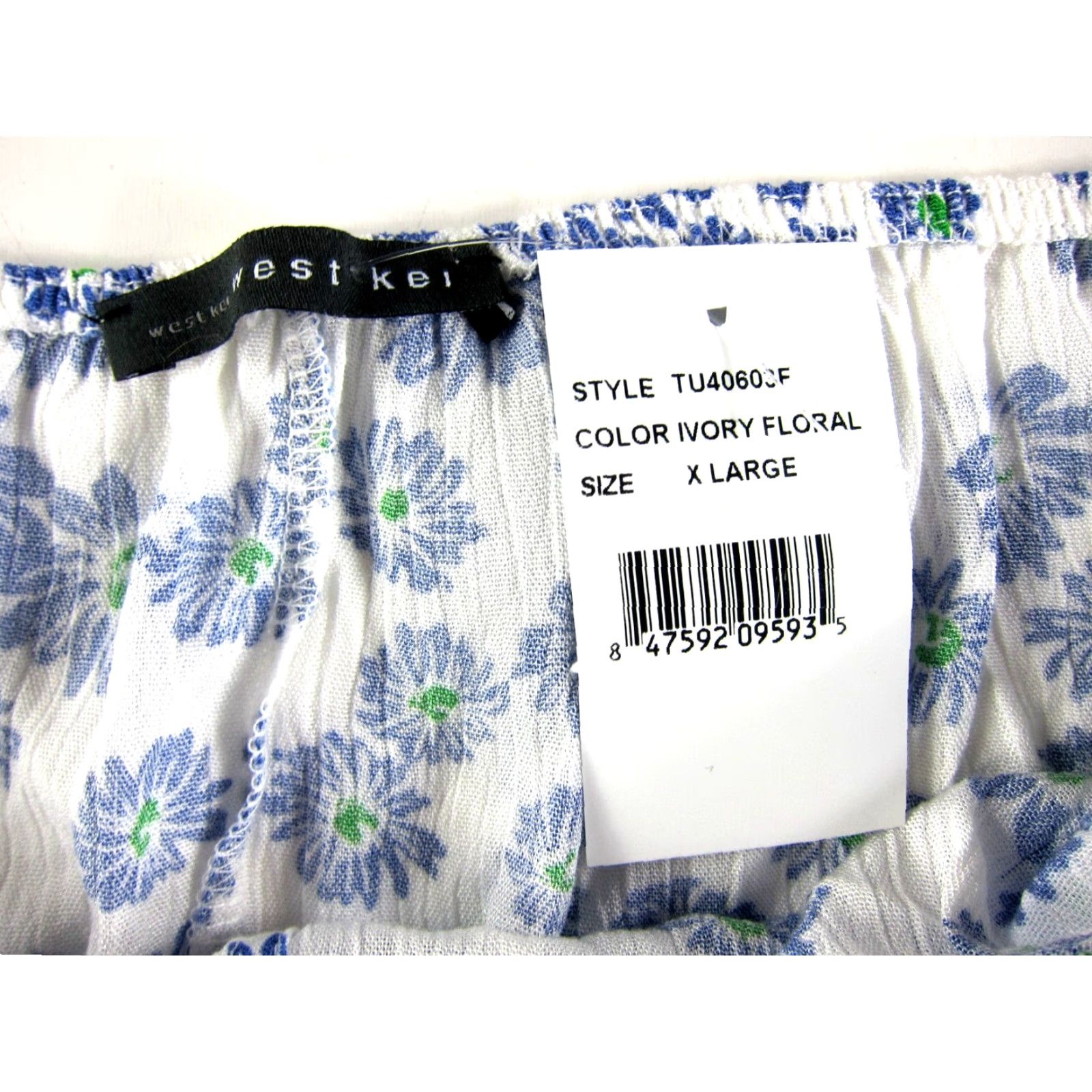 Nordstrom VINTAGE West Kei Nordstrom Off Shoulder Floral Blouse Blue White Rayon XL Top Women Blouse NWT Size XL / US 12-14 / IT 48-50 - 3 Thumbnail