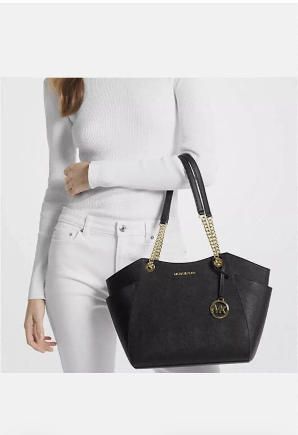 Michael Kors Michael Kors Jet Set Travel Black Leather Shoulder Tote Size ONE SIZE - 11 Thumbnail