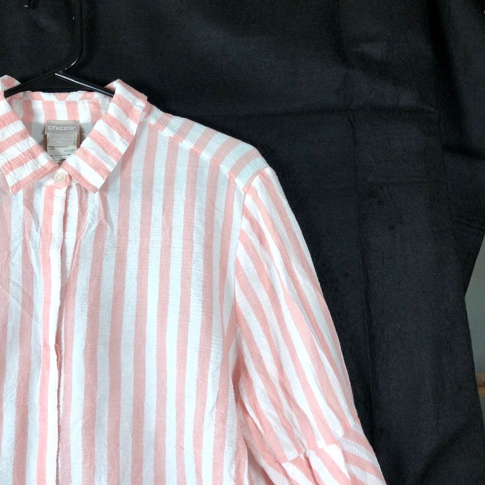 Vintage Chicos Womens Blouse Pink White Striped Collared Button Down Long Sleeve L Size L / US 10 / IT 46 - 5 Thumbnail